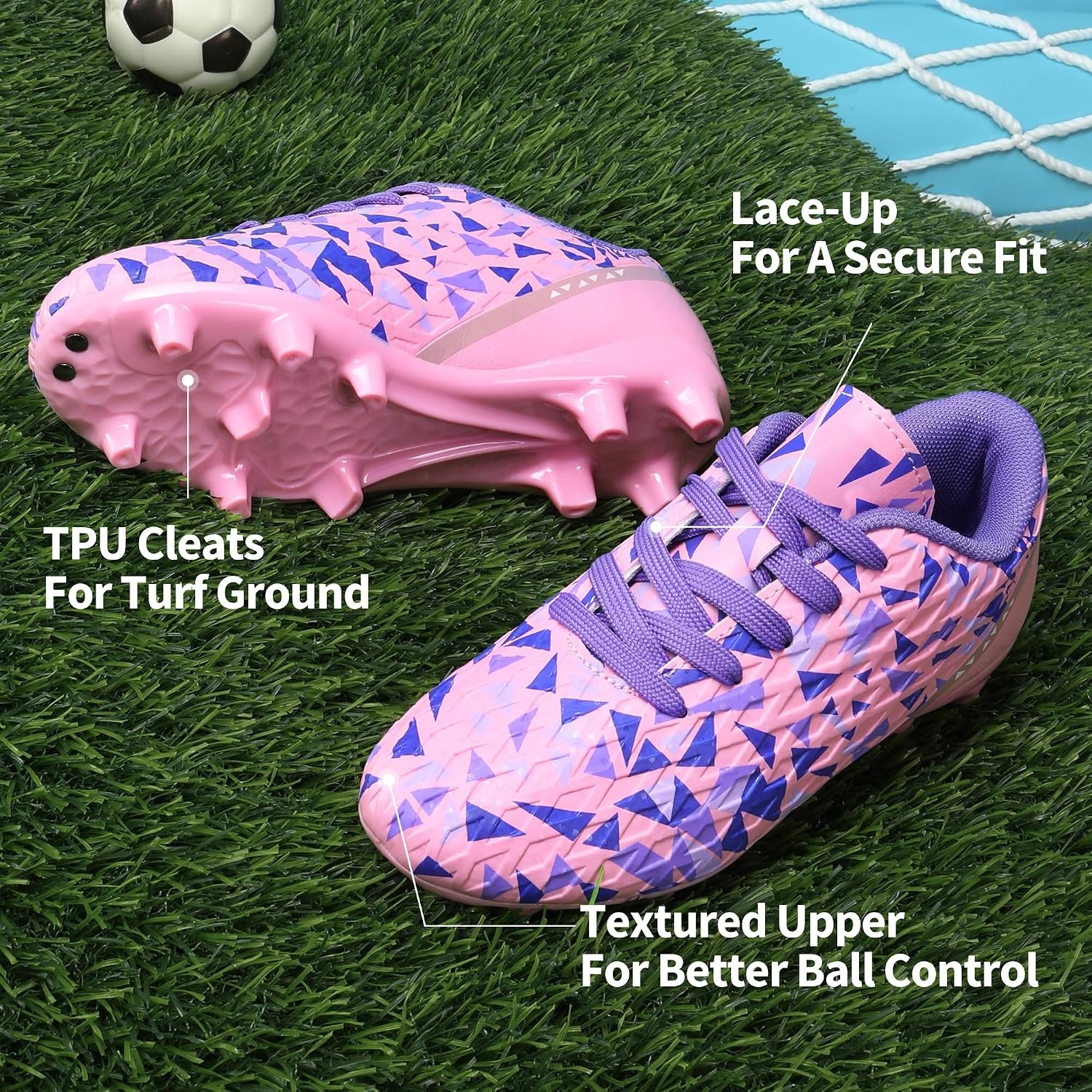 image:imageDREAM PAIRS Boys Girls Soccer Cleats Youth Firm Ground Athletic Outdoor Training Football Shoes for Little Kid Big Kid ToddlerPinkPurple
