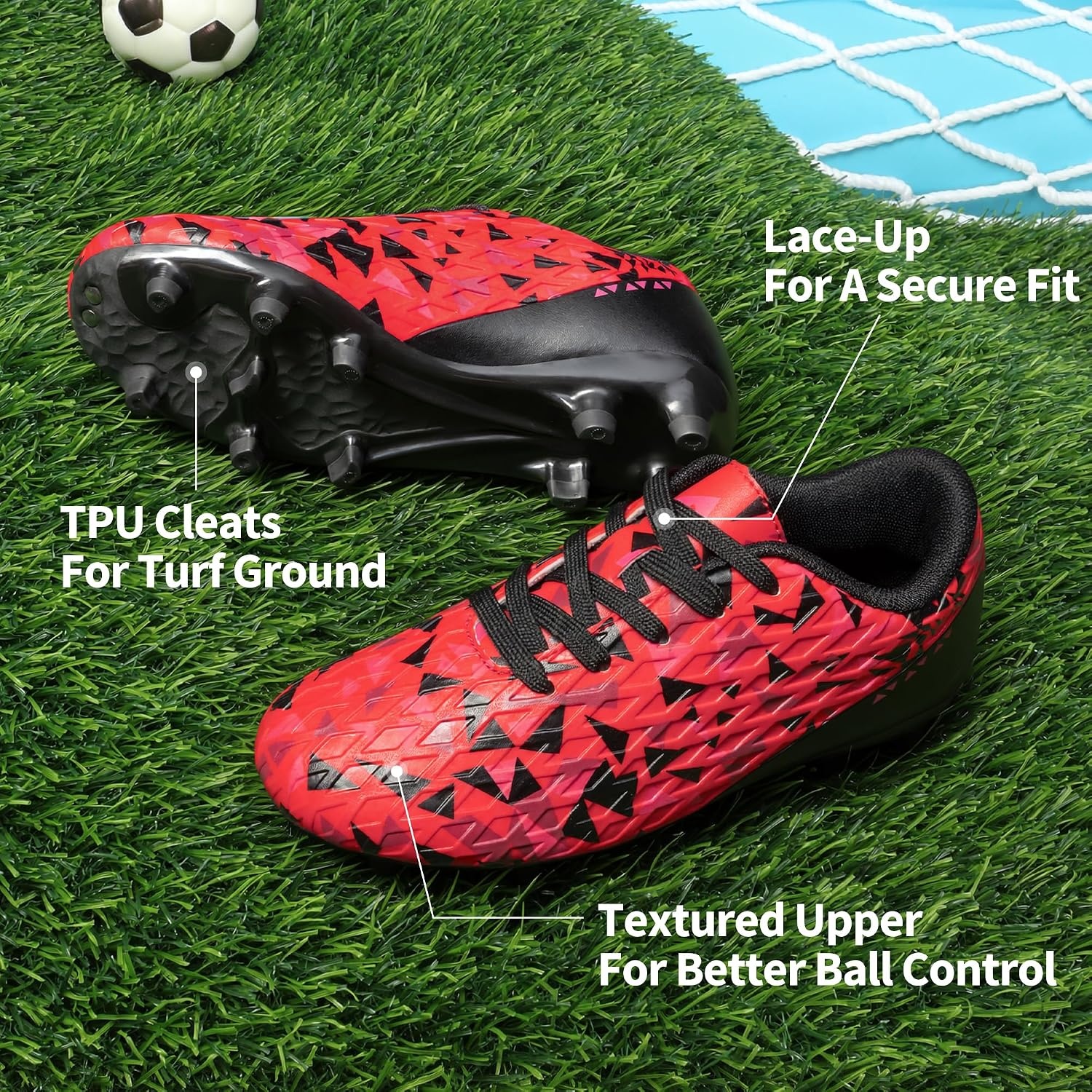 image:imageDREAM PAIRS Boys Girls Soccer Cleats Youth Firm Ground Athletic Outdoor Training Football Shoes for Little Kid Big Kid ToddlerRedBlack