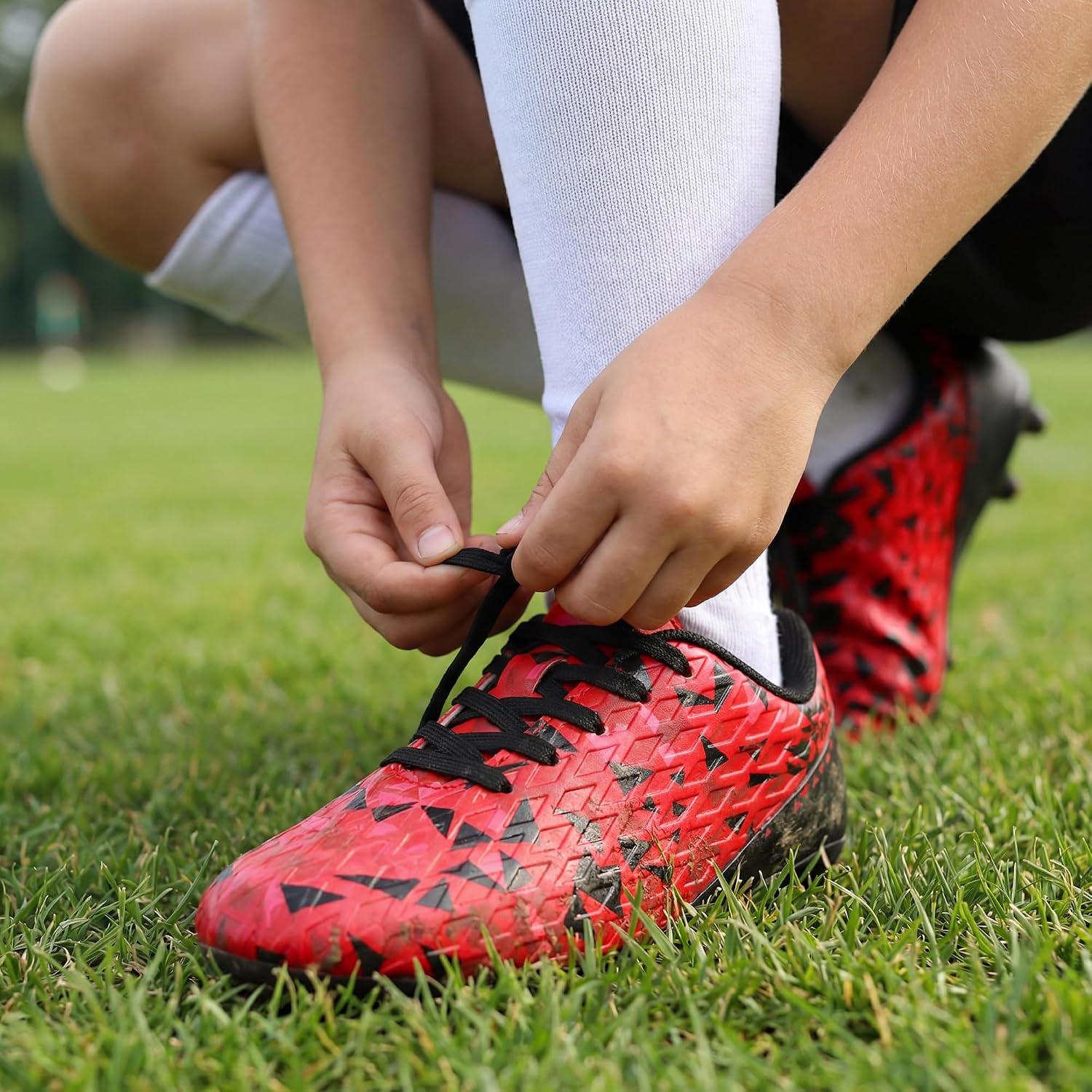 image:imageDREAM PAIRS Boys Girls Soccer Cleats Youth Firm Ground Athletic Outdoor Training Football Shoes for Little Kid Big Kid ToddlerRedBlack