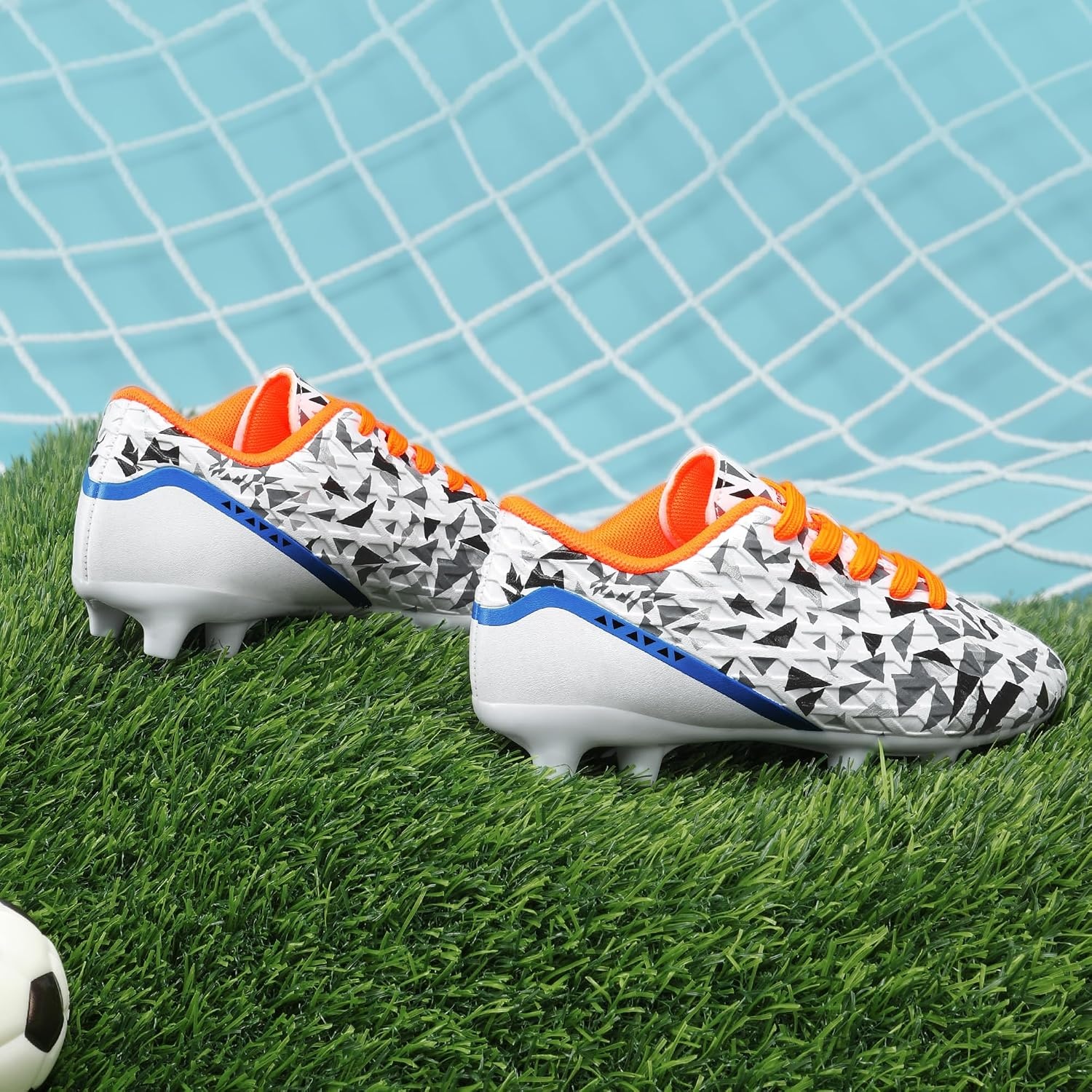 image:imageDREAM PAIRS Boys Girls Soccer Cleats Youth Firm Ground Athletic Outdoor Training Football Shoes for Little Kid Big Kid ToddlerWhiteRoyalBlueOrange