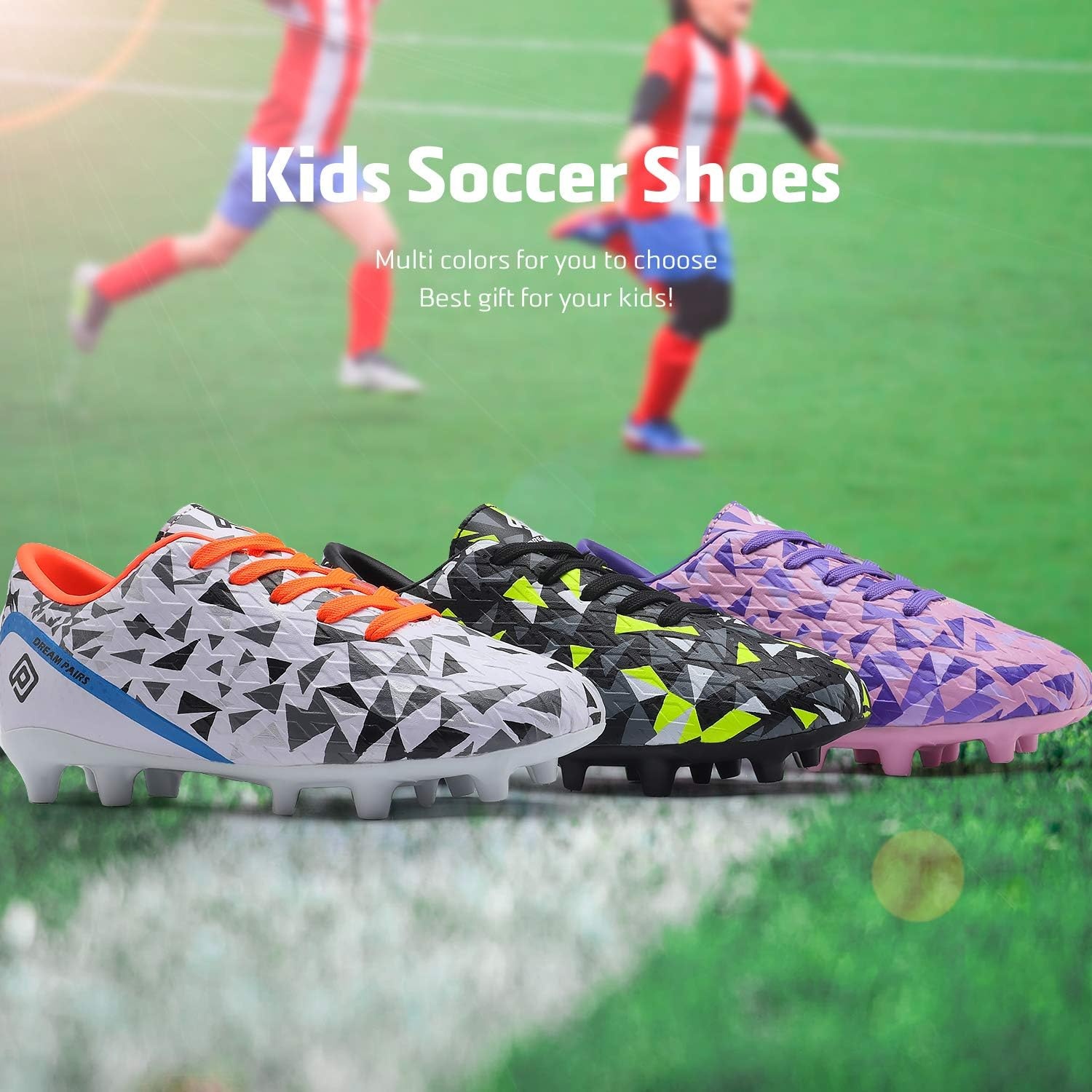 image:imageDREAM PAIRS Boys Girls Soccer Cleats Youth Firm Ground Athletic Outdoor Training Football Shoes for Little Kid Big Kid ToddlerWhiteRoyalBlueOrange