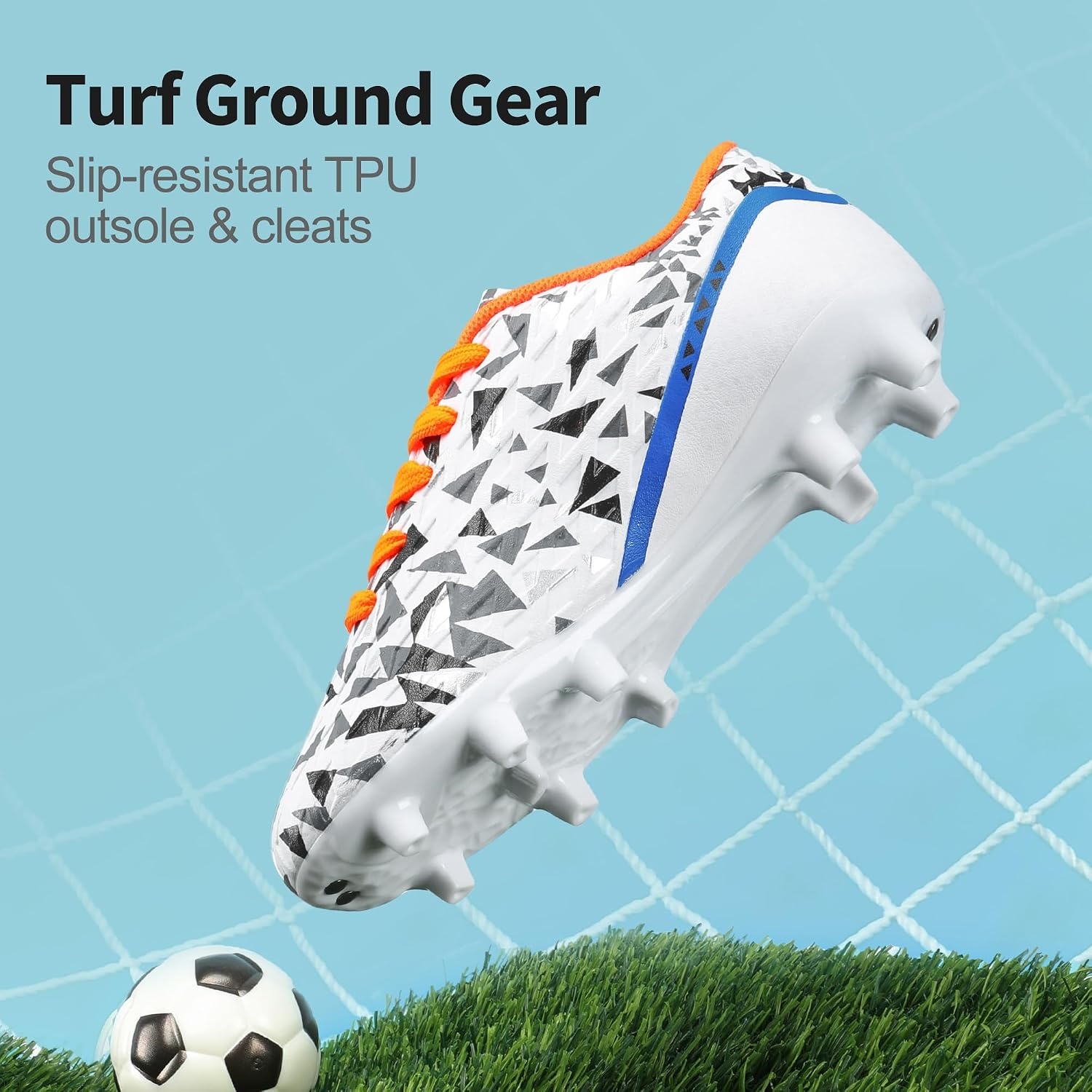 image:imageDREAM PAIRS Boys Girls Soccer Cleats Youth Firm Ground Athletic Outdoor Training Football Shoes for Little Kid Big Kid ToddlerWhiteRoyalBlueOrange