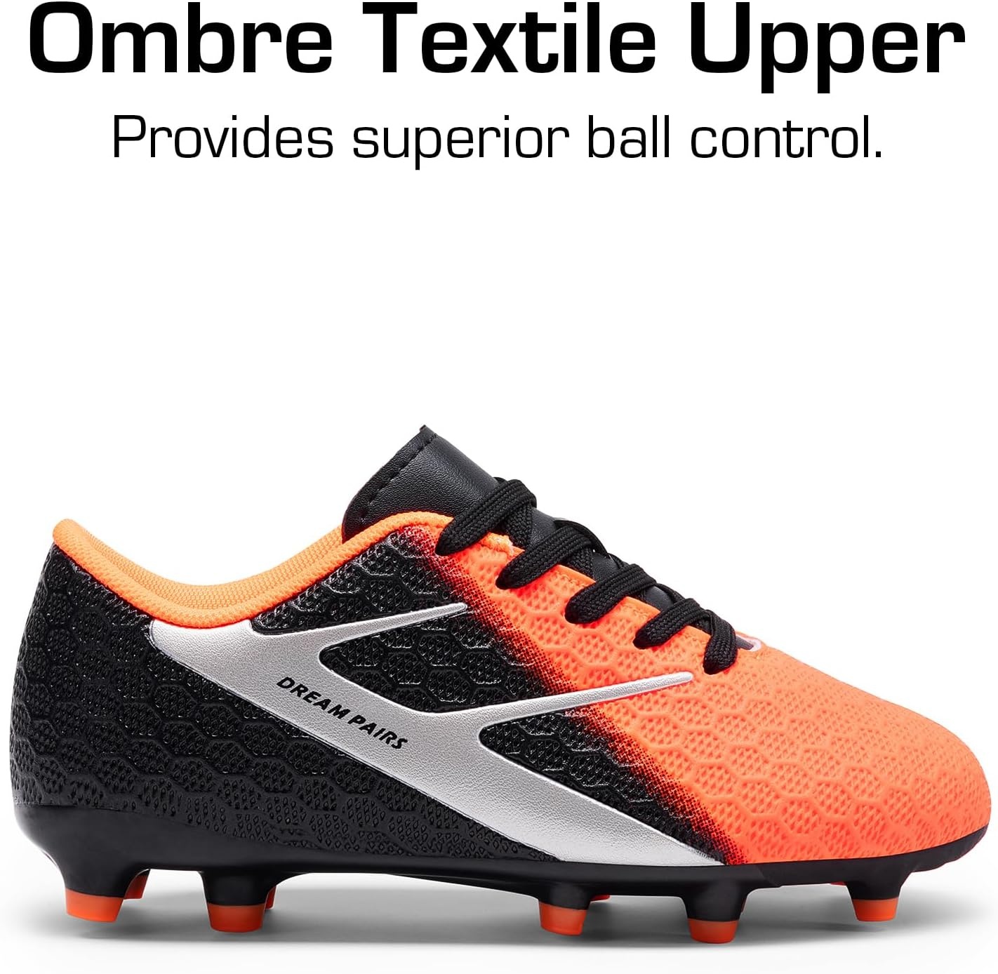 image:imageDREAM PAIRS Girl Toddler Boys Soccer Cleats Textured Upper Improves Control Rubber Outsole Boosts Grip EVA Footbed Adds Cushioning Arch Support Reduces FatigueBlackOrange