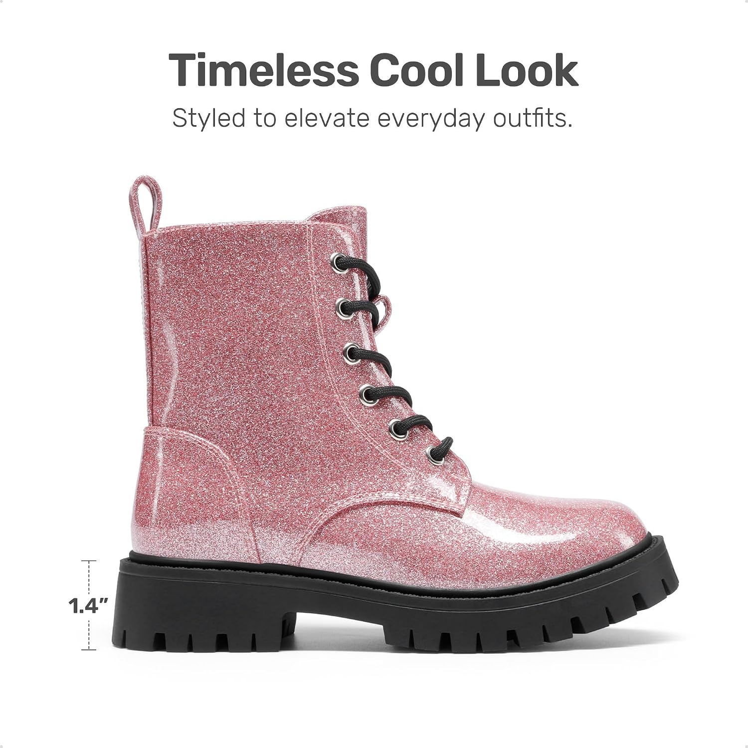 image:imageDREAM PAIRS Girls Lace Up Combat Ankle Boots Girls Combat Ankle Boots 6Eye LaceUp with Side Zipper Easy Wear and Adjustable Fit for Fall Daily Party and Rainy DayPink