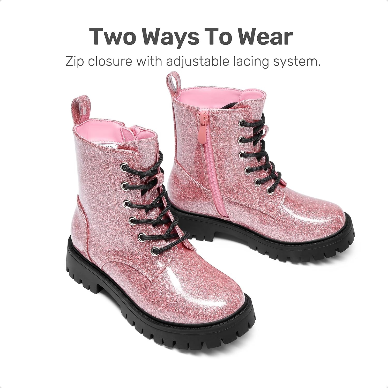 image:imageDREAM PAIRS Girls Lace Up Combat Ankle Boots Girls Combat Ankle Boots 6Eye LaceUp with Side Zipper Easy Wear and Adjustable Fit for Fall Daily Party and Rainy DayPink