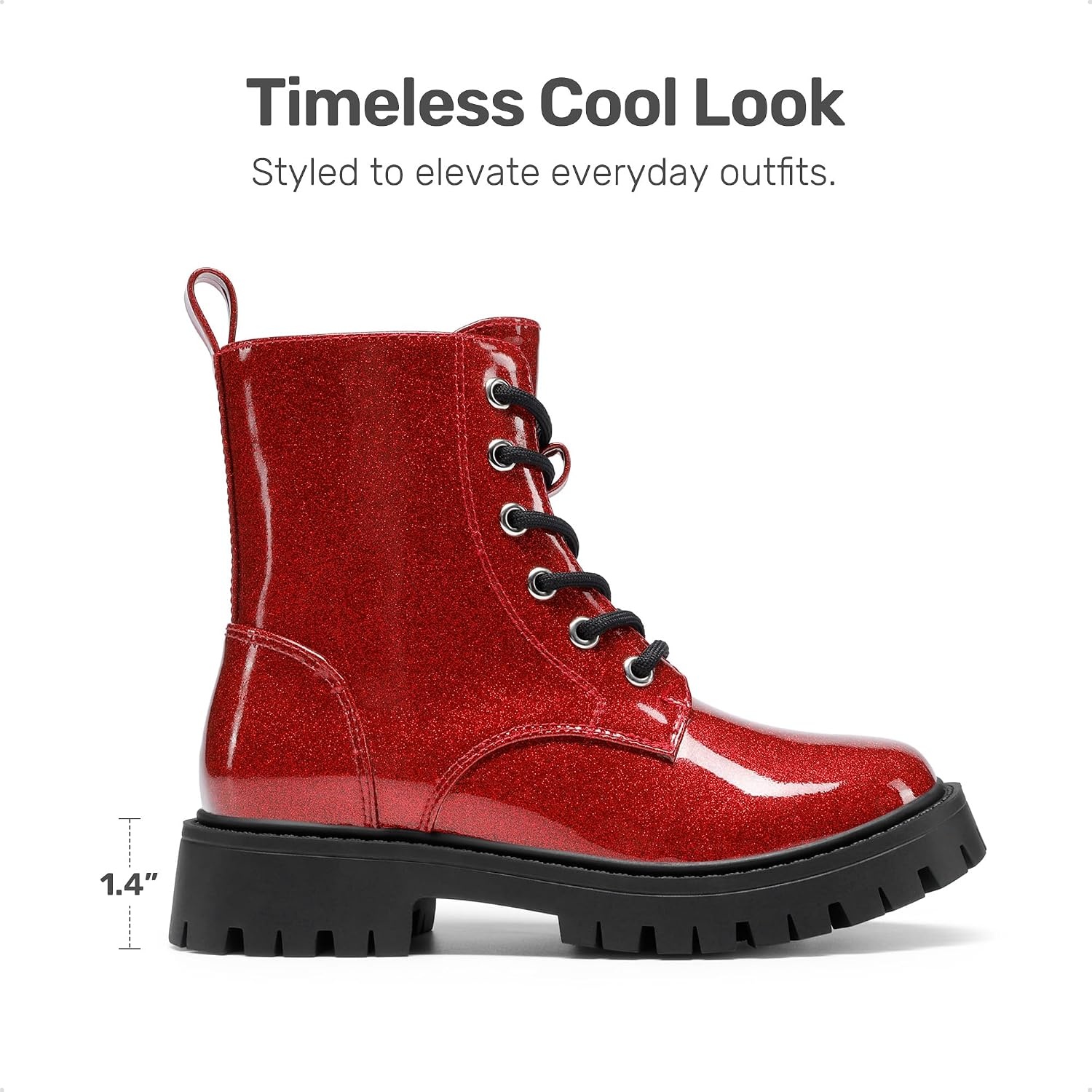 image:imageDREAM PAIRS Girls Lace Up Combat Ankle Boots Girls Combat Ankle Boots 6Eye LaceUp with Side Zipper Easy Wear and Adjustable Fit for Fall Daily Party and Rainy DayRed
