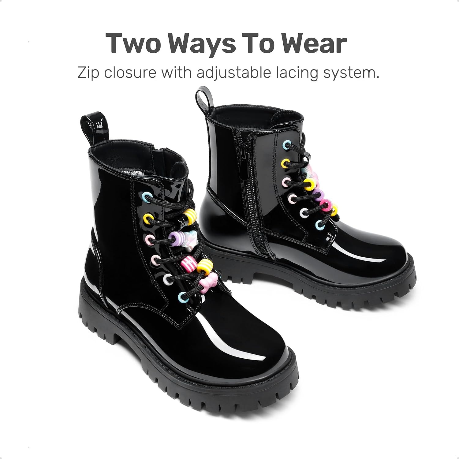 image:imageDREAM PAIRS Girls Lace Up Combat Ankle Boots Girls Combat Ankle Boots 6Eye LaceUp with Side Zipper Easy Wear and Adjustable Fit for Fall Daily Party and Rainy DayAll Black