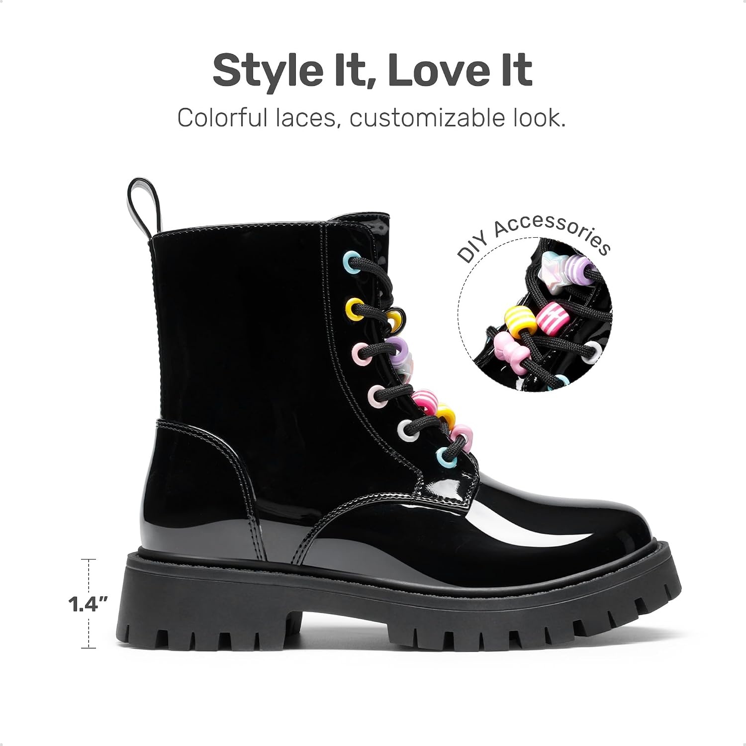 image:imageDREAM PAIRS Girls Lace Up Combat Ankle Boots Girls Combat Ankle Boots 6Eye LaceUp with Side Zipper Easy Wear and Adjustable Fit for Fall Daily Party and Rainy DayAll Black