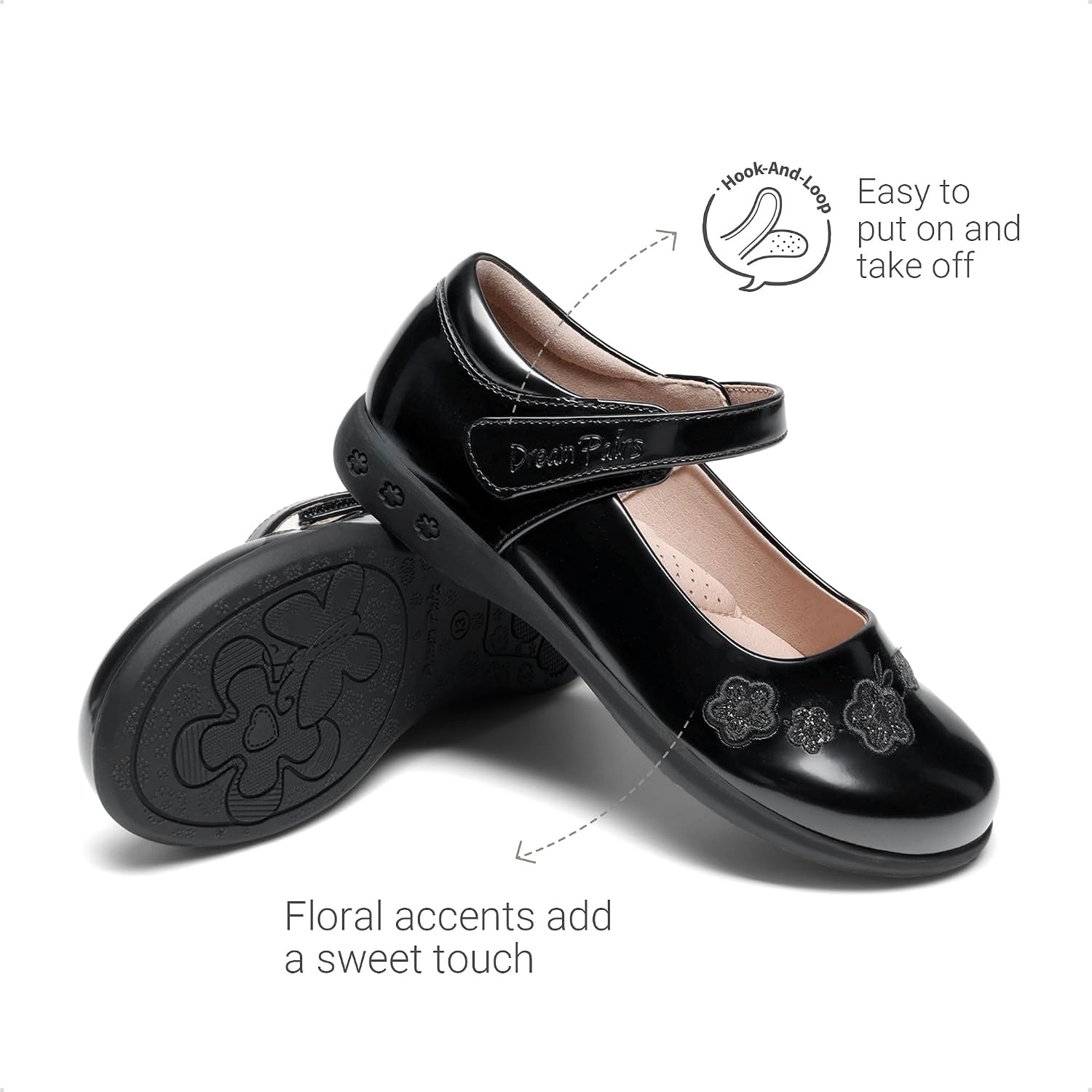 image:imageDREAM PAIRS Girls Mary Jane School Flower Shoes Uniform Arch Support Dress Flats Cute Floral Decoration Antislip Flexible Sole for Little Big GirlAll Black