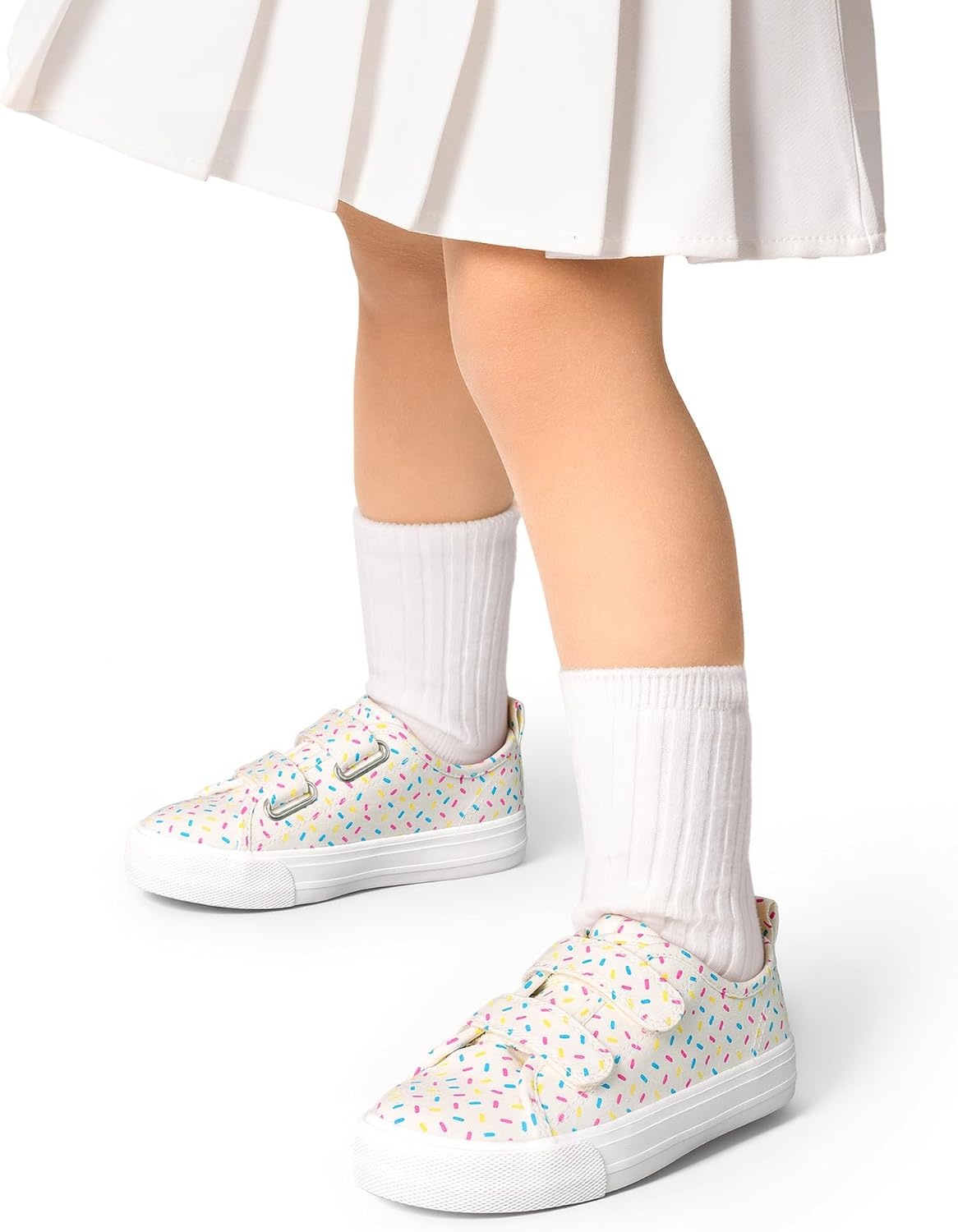 image:imageDREAM PAIRS Kids Sneakers Hook amp Loops Playful cartoon design Breathable upper Lightweight Girls toddler Canvas ShoesBeigeMulti