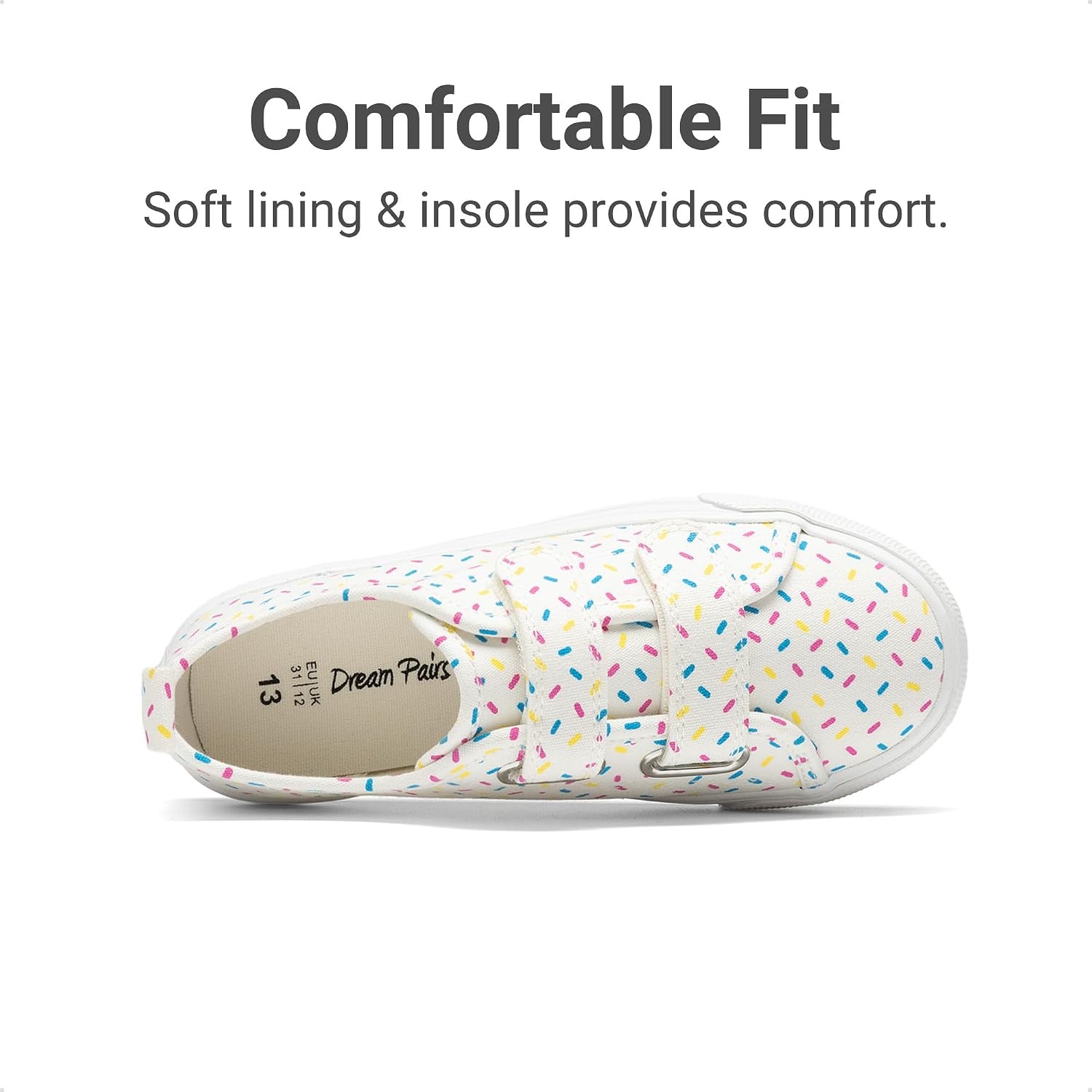 image:imageDREAM PAIRS Kids Sneakers Hook amp Loops Playful cartoon design Breathable upper Lightweight Girls toddler Canvas ShoesBeigeMulti