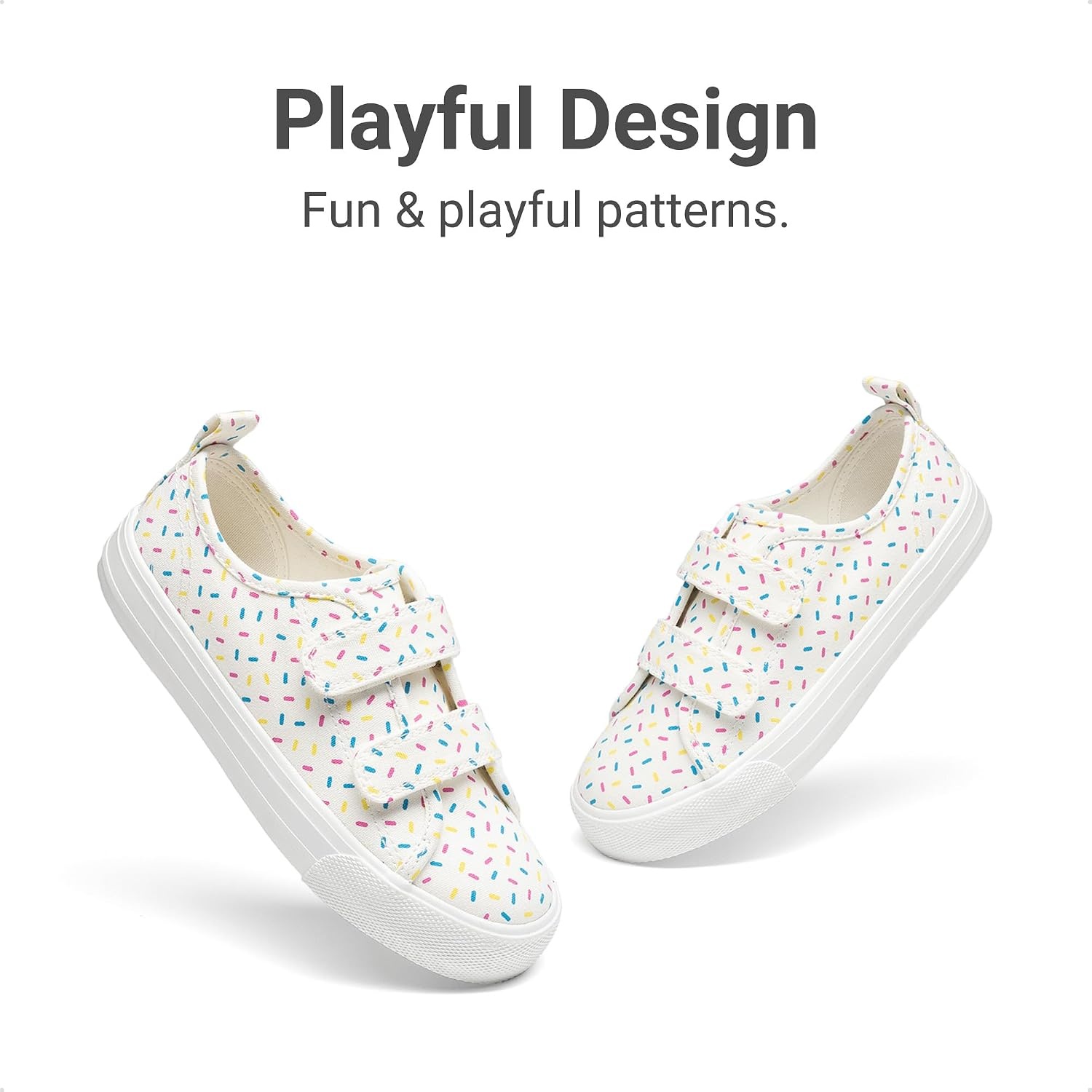 image:imageDREAM PAIRS Kids Sneakers Hook amp Loops Playful cartoon design Breathable upper Lightweight Girls toddler Canvas ShoesBeigeMulti
