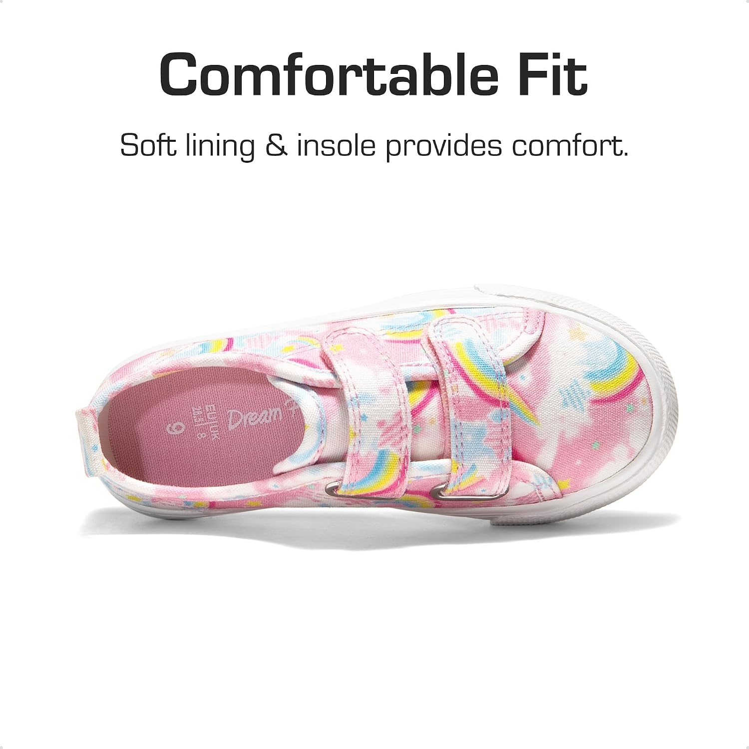 image:imageDREAM PAIRS Kids Sneakers Hook amp Loops Playful cartoon design Breathable upper Lightweight Girls toddler Canvas ShoesRainbow