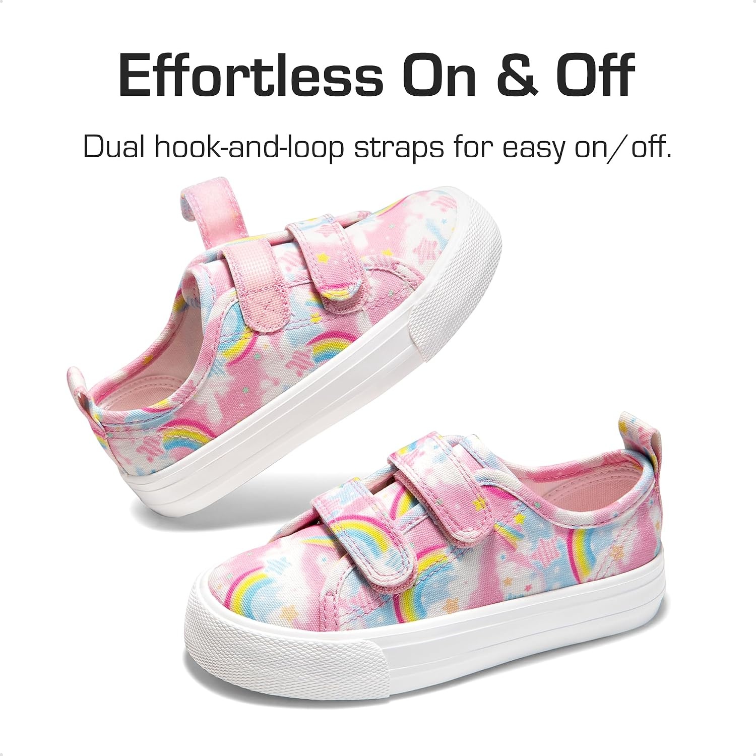 image:imageDREAM PAIRS Kids Sneakers Hook amp Loops Playful cartoon design Breathable upper Lightweight Girls toddler Canvas ShoesRainbow