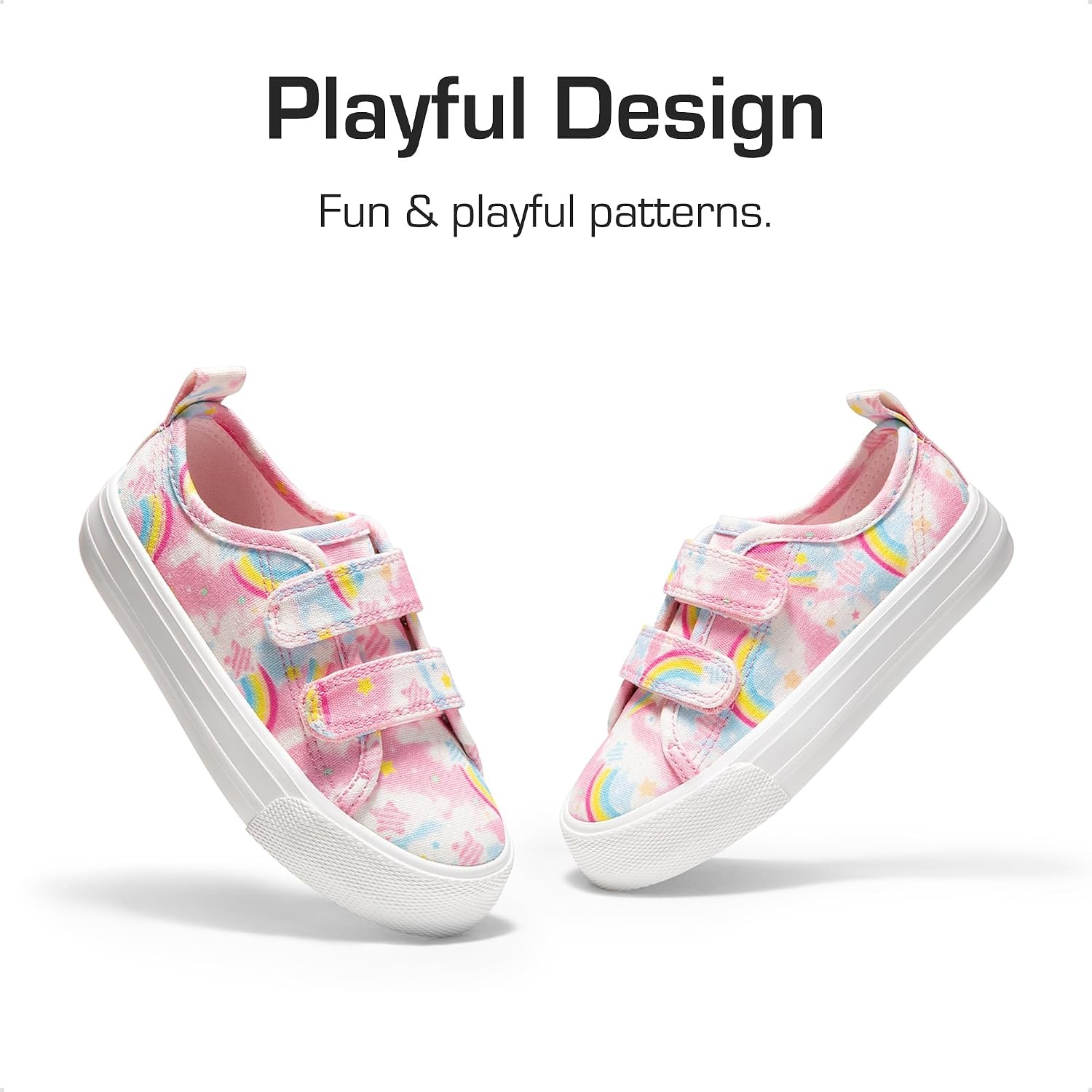 image:imageDREAM PAIRS Kids Sneakers Hook amp Loops Playful cartoon design Breathable upper Lightweight Girls toddler Canvas ShoesRainbow