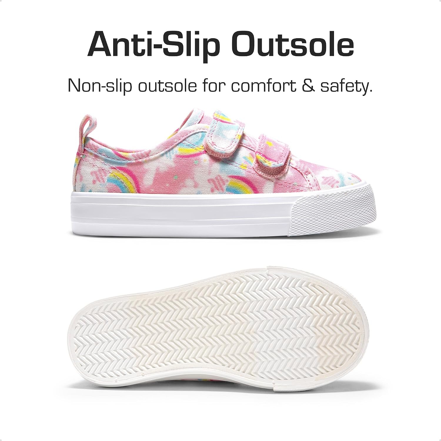 image:imageDREAM PAIRS Kids Sneakers Hook amp Loops Playful cartoon design Breathable upper Lightweight Girls toddler Canvas ShoesRainbow