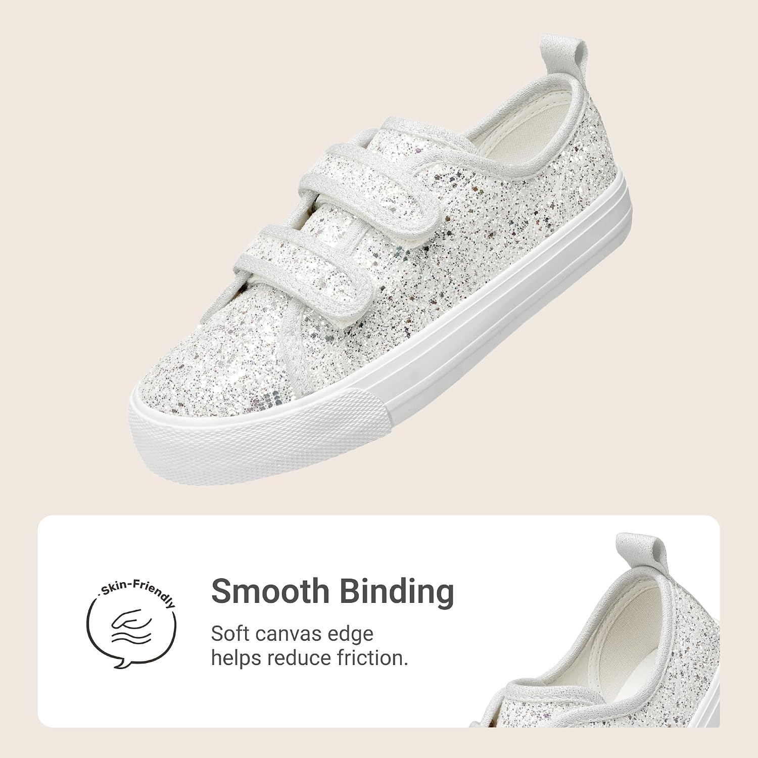 image:imageDREAM PAIRS Kids Sneakers Hook amp Loops Playful cartoon design Breathable upper Lightweight Girls toddler Canvas ShoesSilver