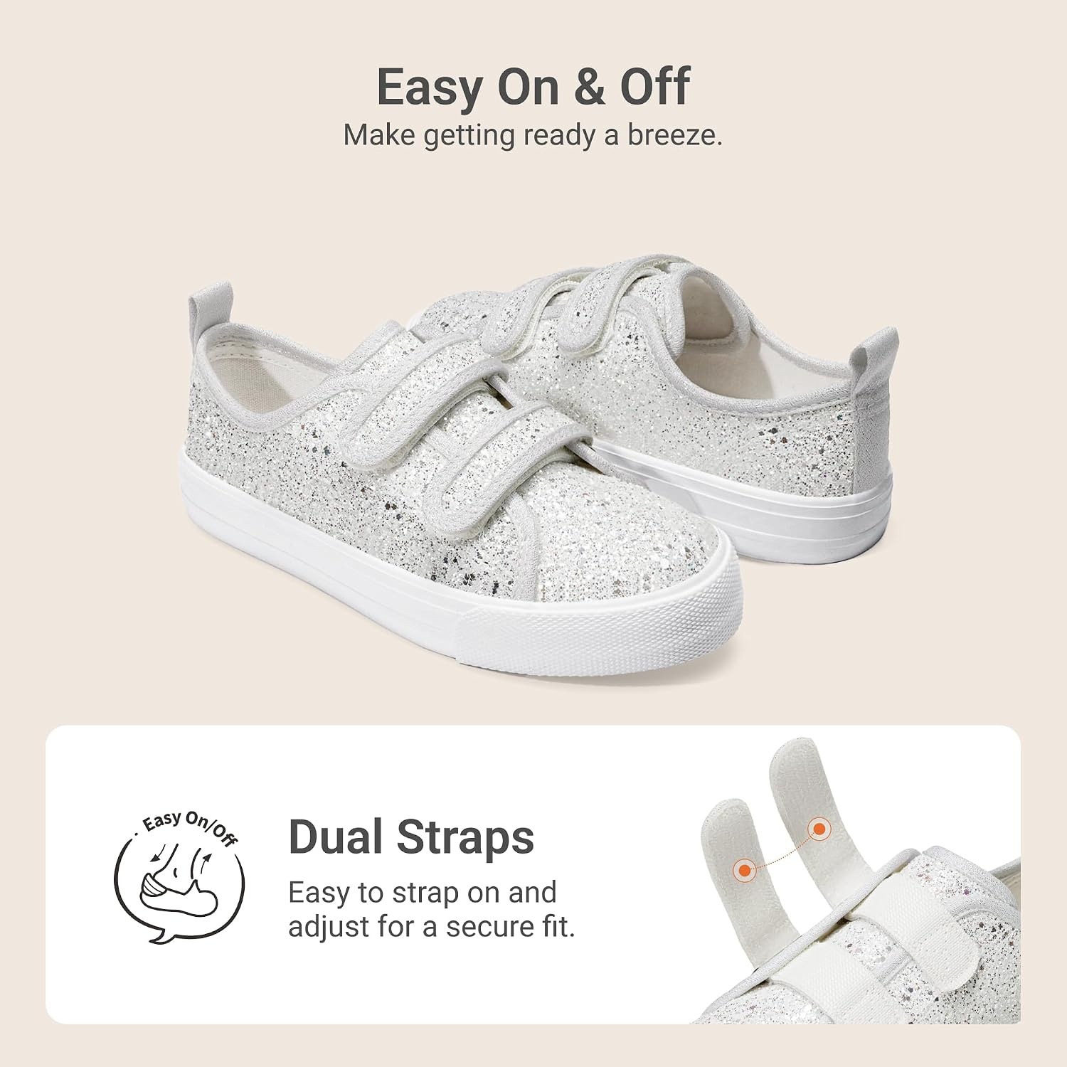 image:imageDREAM PAIRS Kids Sneakers Hook amp Loops Playful cartoon design Breathable upper Lightweight Girls toddler Canvas ShoesSilver