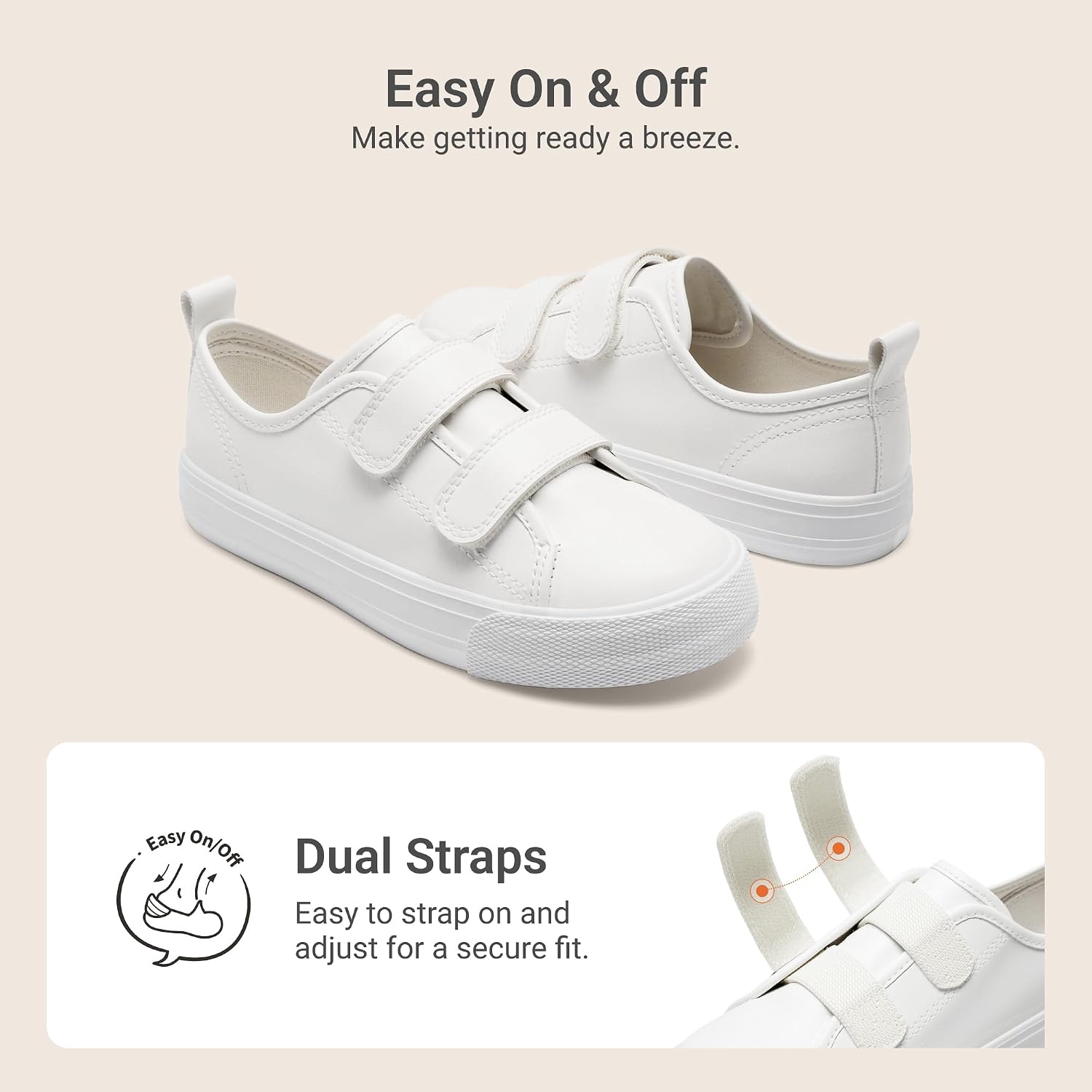 image:imageDREAM PAIRS Kids Sneakers Hook amp Loops Playful cartoon design Breathable upper Lightweight Girls toddler Canvas ShoesWhite