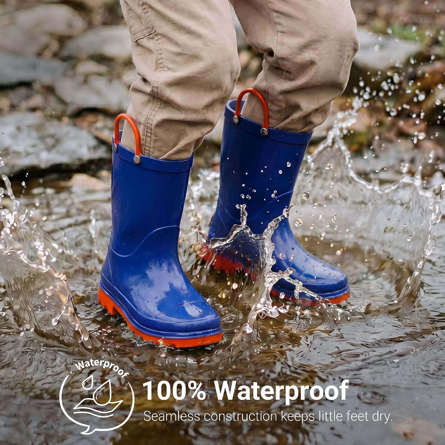 image:imageDREAM PAIRS Kids Waterproof Rain Boots LightweightNonSlip OutsoleOutdoor Rainy PlayCute Printed PatternsUnisex Boys Girls ToddlerBlue