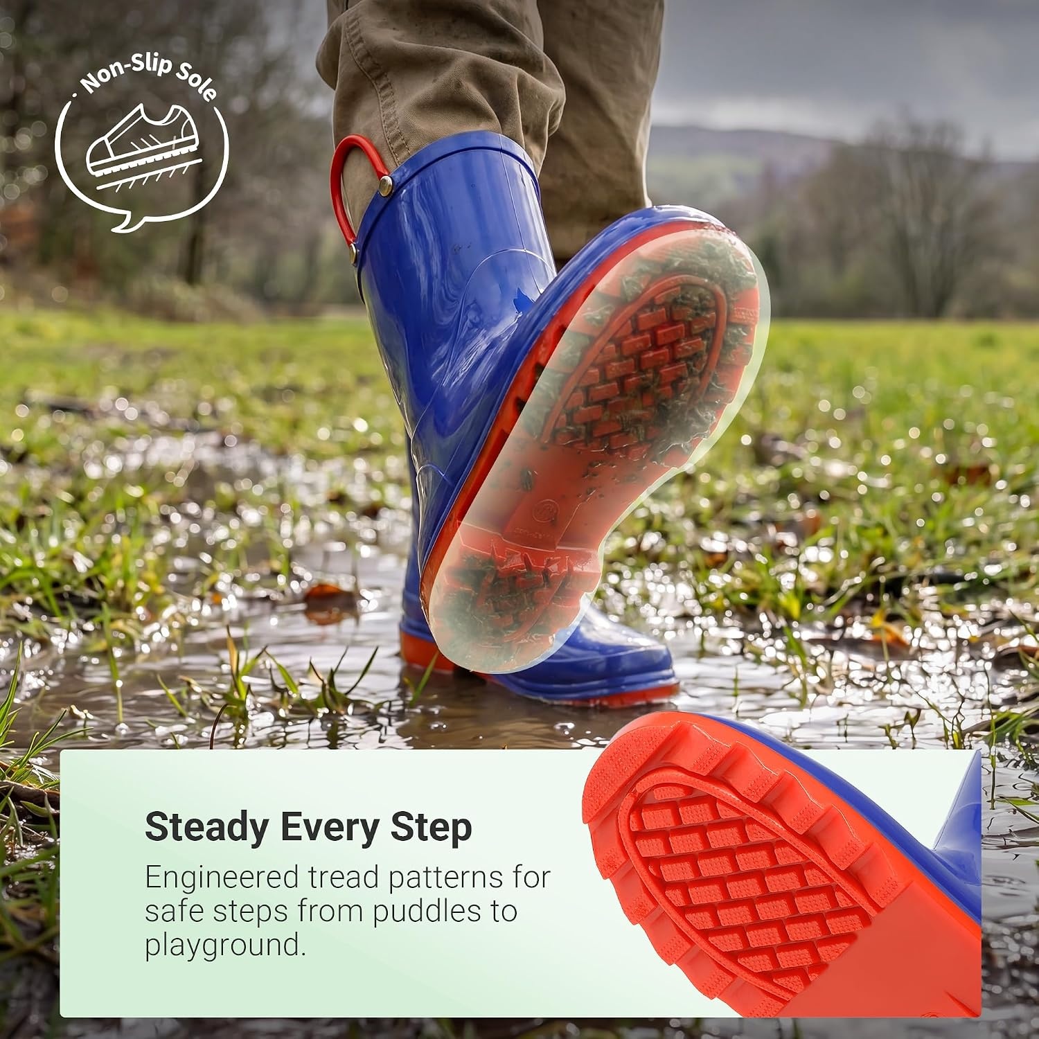 image:imageDREAM PAIRS Kids Waterproof Rain Boots LightweightNonSlip OutsoleOutdoor Rainy PlayCute Printed PatternsUnisex Boys Girls ToddlerBlue