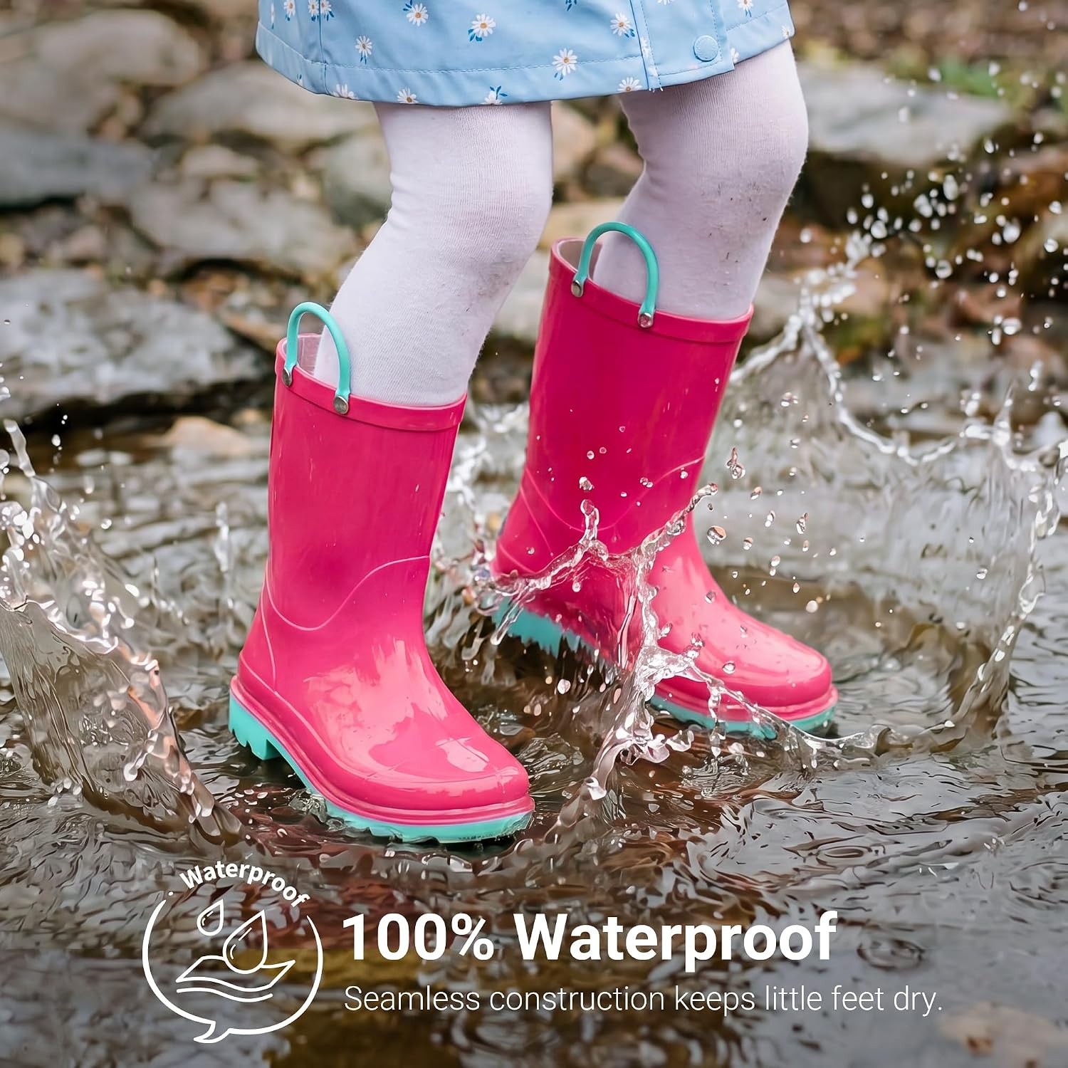 image:imageDREAM PAIRS Kids Waterproof Rain Boots LightweightNonSlip OutsoleOutdoor Rainy PlayCute Printed PatternsUnisex Boys Girls ToddlerHot Pink