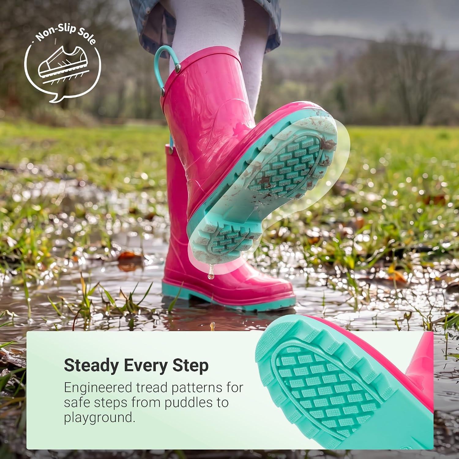image:imageDREAM PAIRS Kids Waterproof Rain Boots LightweightNonSlip OutsoleOutdoor Rainy PlayCute Printed PatternsUnisex Boys Girls ToddlerHot Pink