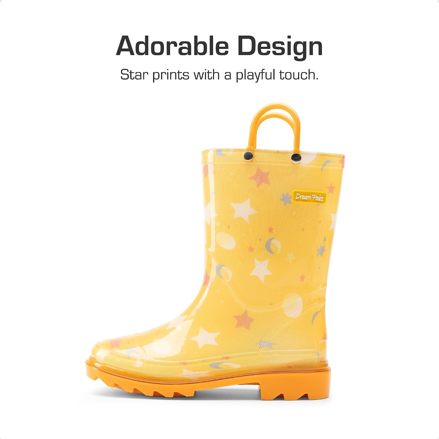 image:imageDREAM PAIRS Kids Waterproof Rain Boots LightweightNonSlip OutsoleOutdoor Rainy PlayCute Printed PatternsUnisex Boys Girls ToddlerOrange