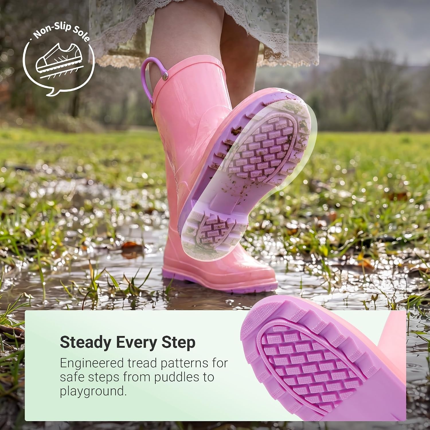 image:imageDREAM PAIRS Kids Waterproof Rain Boots LightweightNonSlip OutsoleOutdoor Rainy PlayCute Printed PatternsUnisex Boys Girls ToddlerPink