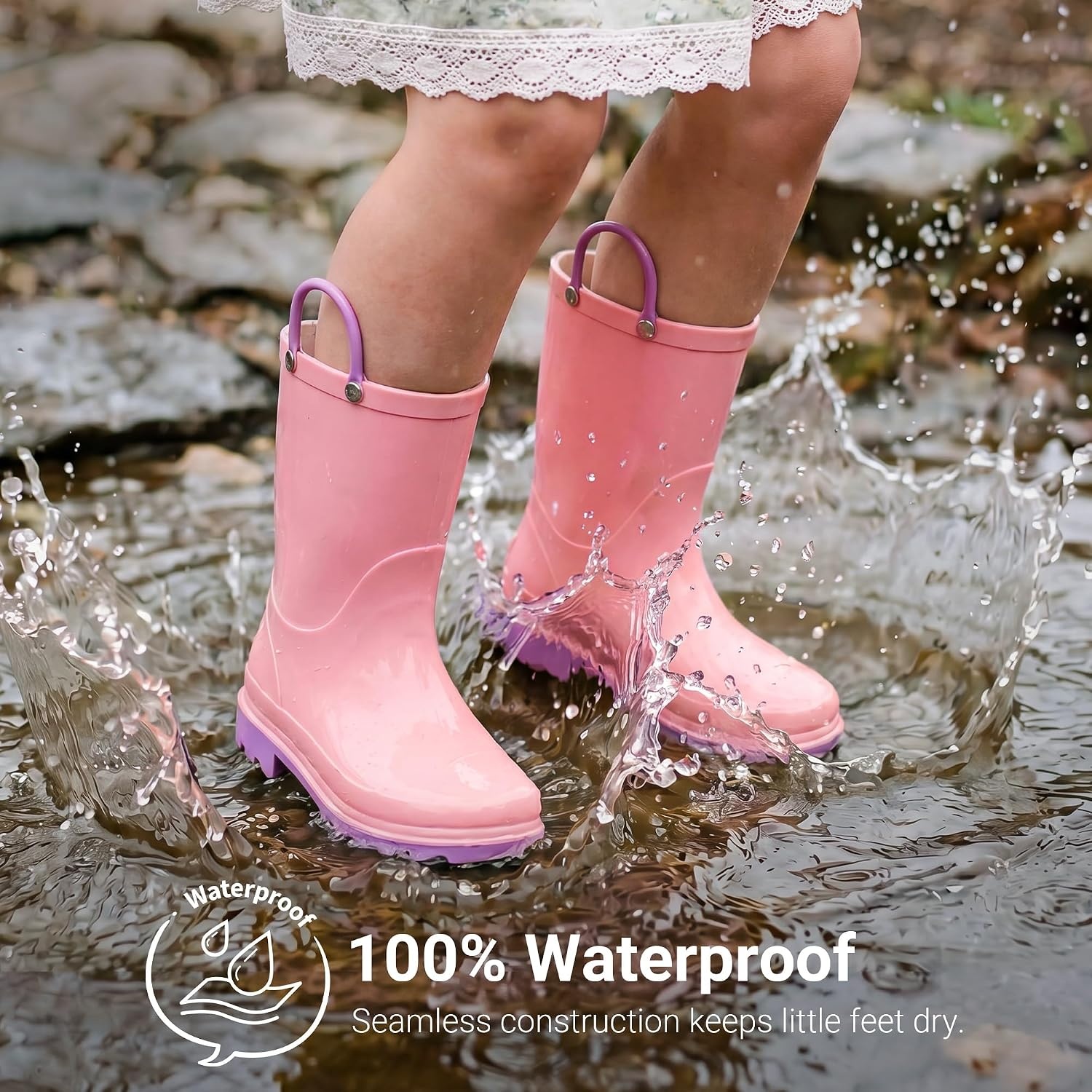 image:imageDREAM PAIRS Kids Waterproof Rain Boots LightweightNonSlip OutsoleOutdoor Rainy PlayCute Printed PatternsUnisex Boys Girls ToddlerPink