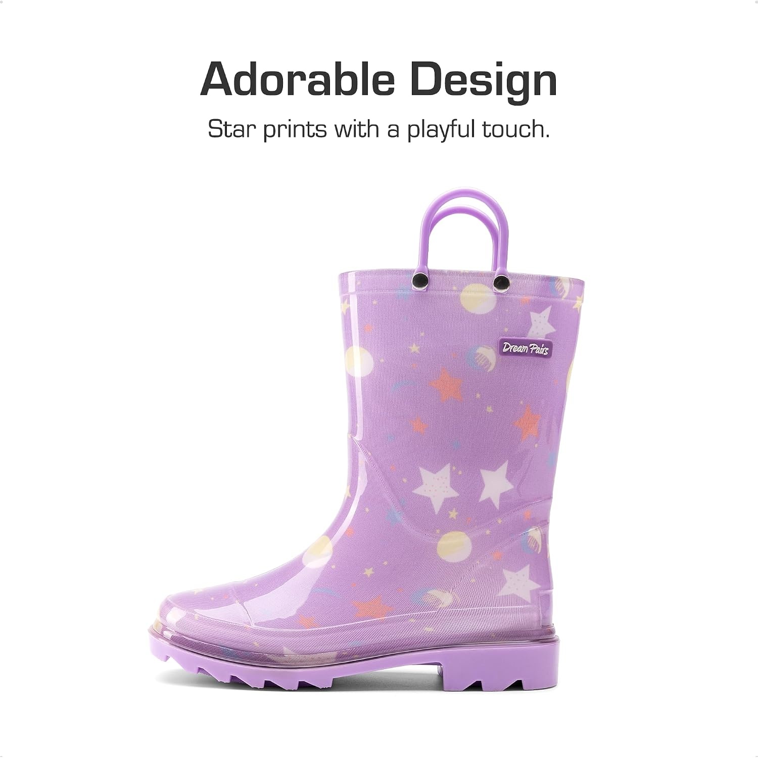 image:imageDREAM PAIRS Kids Waterproof Rain Boots LightweightNonSlip OutsoleOutdoor Rainy PlayCute Printed PatternsUnisex Boys Girls ToddlerPurple