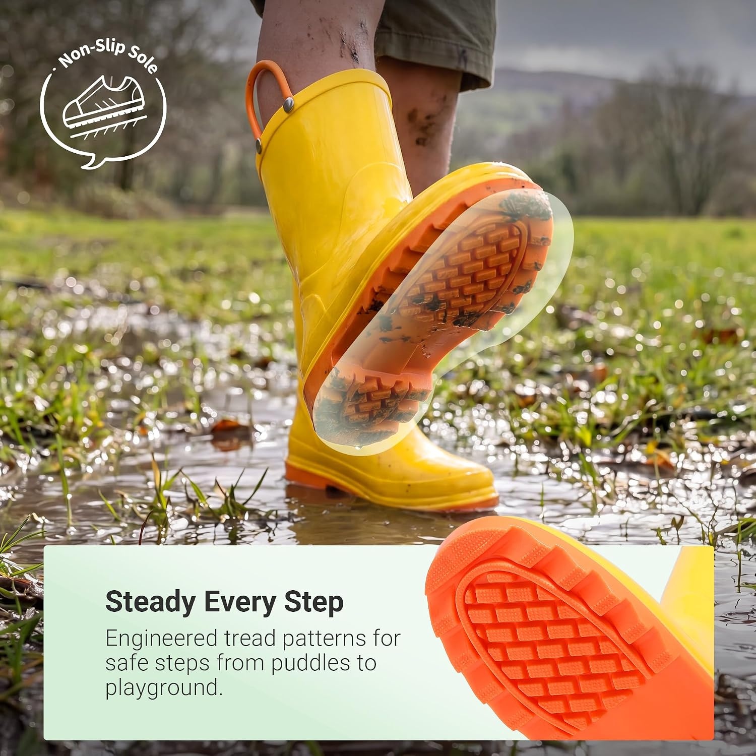 image:imageDREAM PAIRS Kids Waterproof Rain Boots LightweightNonSlip OutsoleOutdoor Rainy PlayCute Printed PatternsUnisex Boys Girls ToddlerYellow