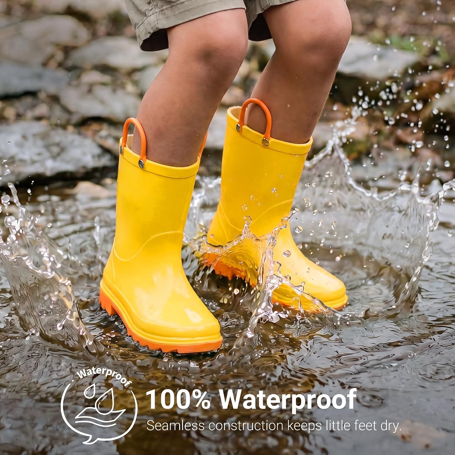 image:imageDREAM PAIRS Kids Waterproof Rain Boots LightweightNonSlip OutsoleOutdoor Rainy PlayCute Printed PatternsUnisex Boys Girls ToddlerYellow