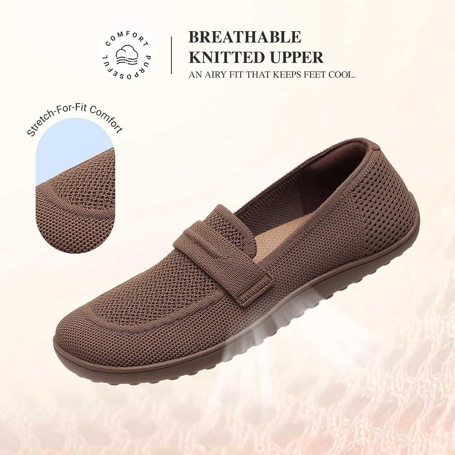 image:imageDREAM PAIRS Women Comfort Wide Toe Barefoot Knit Loafers Zerodrop barefoot sole Wide toe box with arch support with breathable upper foldable loafer for daily work businessBrown