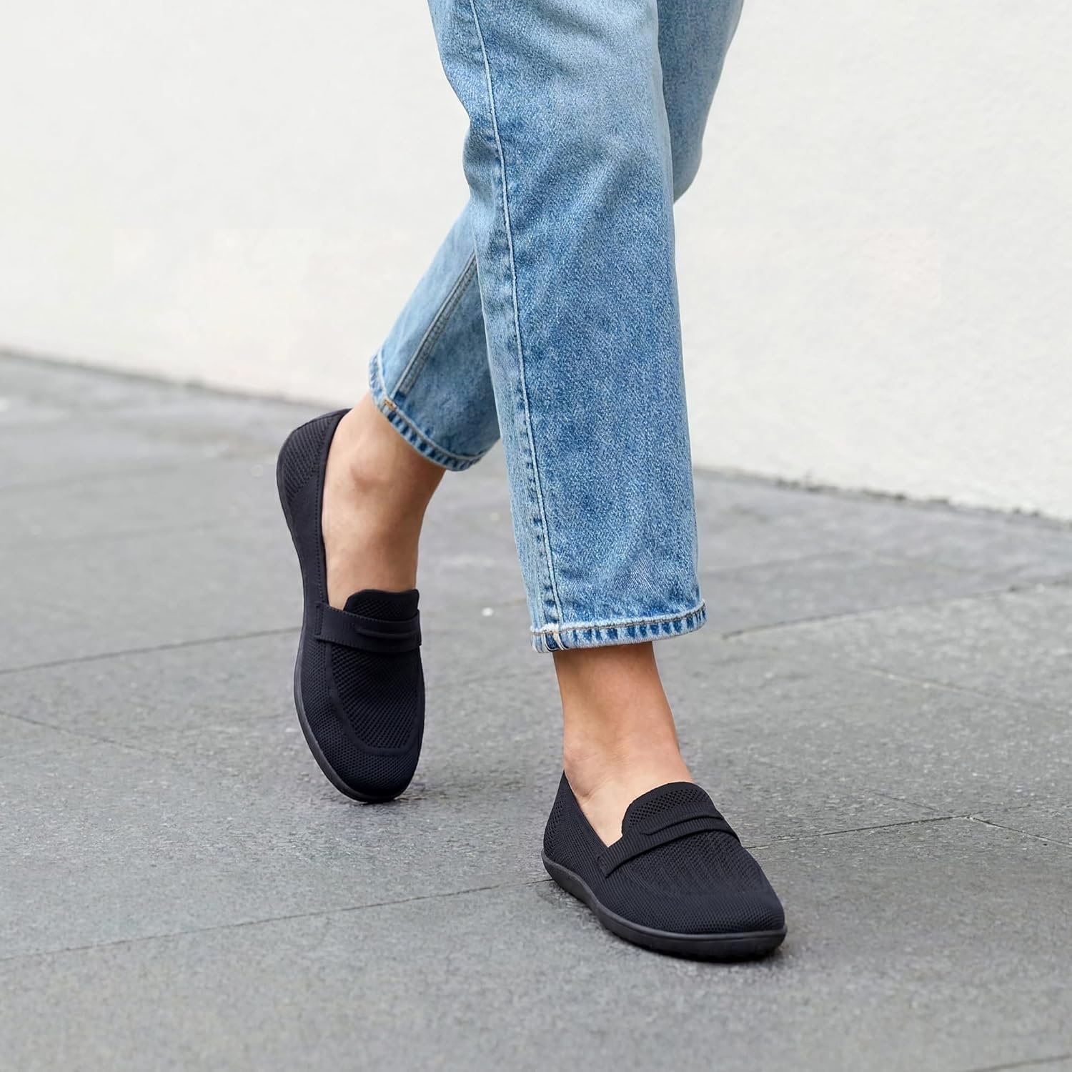 image:imageDREAM PAIRS Women Comfort Wide Toe Barefoot Knit Loafers Zerodrop barefoot sole Wide toe box with arch support with breathable upper foldable loafer for daily work businessNavy
