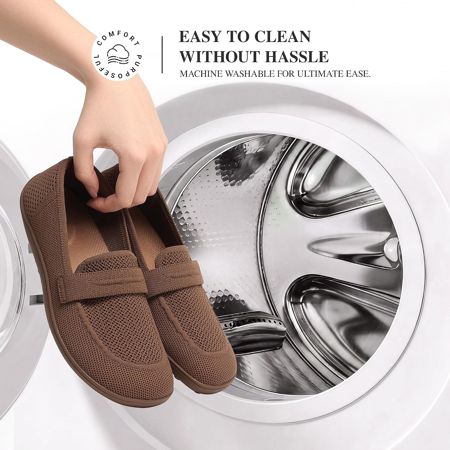 image:imageDREAM PAIRS Women Comfort Wide Toe Barefoot Knit Loafers Zerodrop barefoot sole Wide toe box with arch support with breathable upper foldable loafer for daily work businessBrown