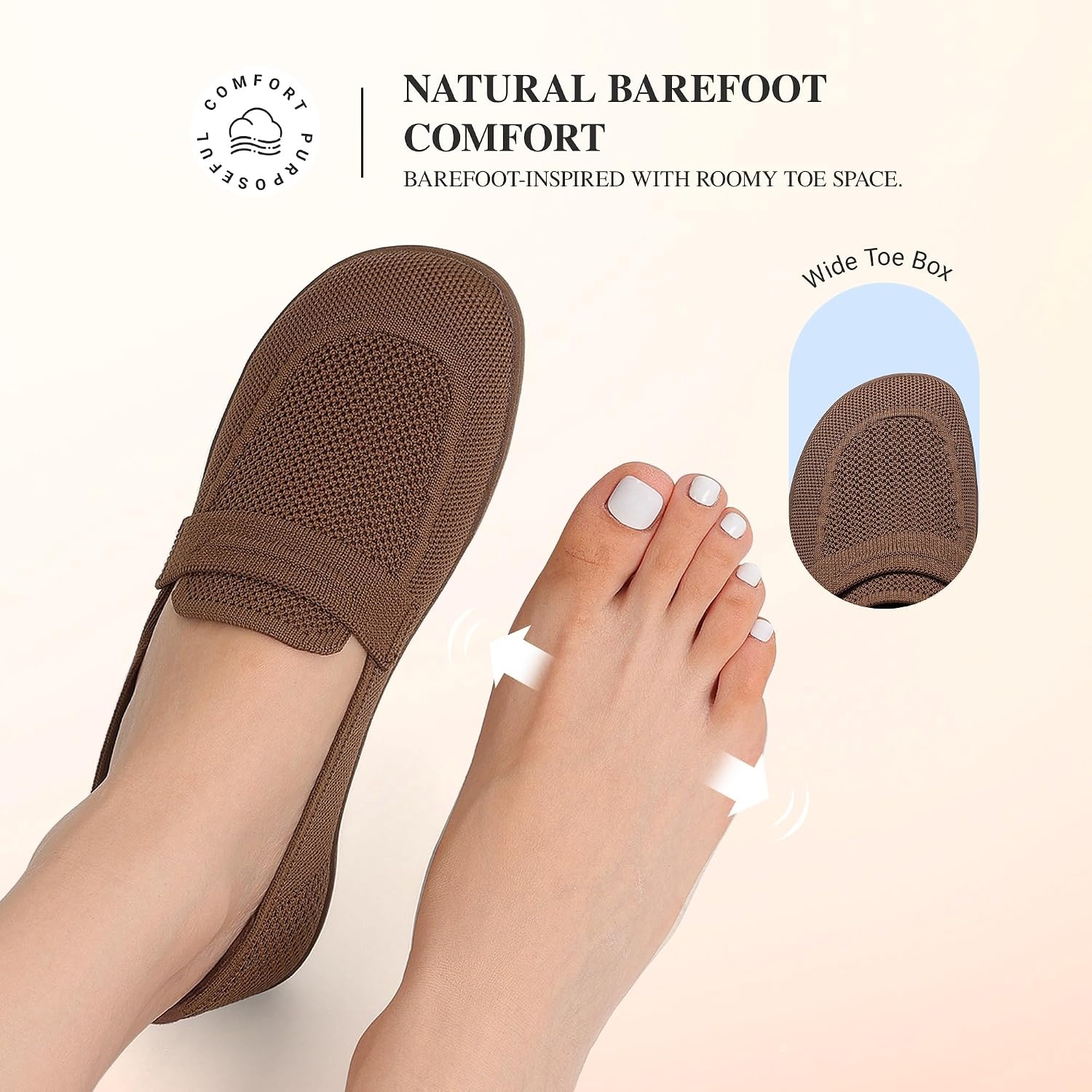 image:imageDREAM PAIRS Women Comfort Wide Toe Barefoot Knit Loafers Zerodrop barefoot sole Wide toe box with arch support with breathable upper foldable loafer for daily work businessBrown