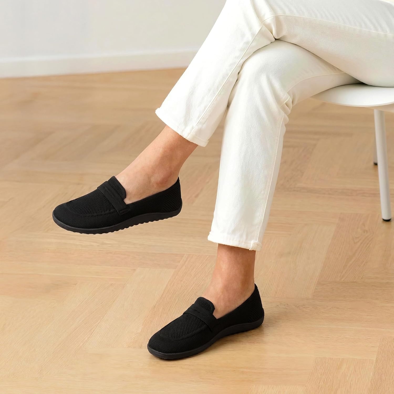 image:imageDREAM PAIRS Women Comfort Wide Toe Barefoot Knit Loafers Zerodrop barefoot sole Wide toe box with arch support with breathable upper foldable loafer for daily work businessBlack