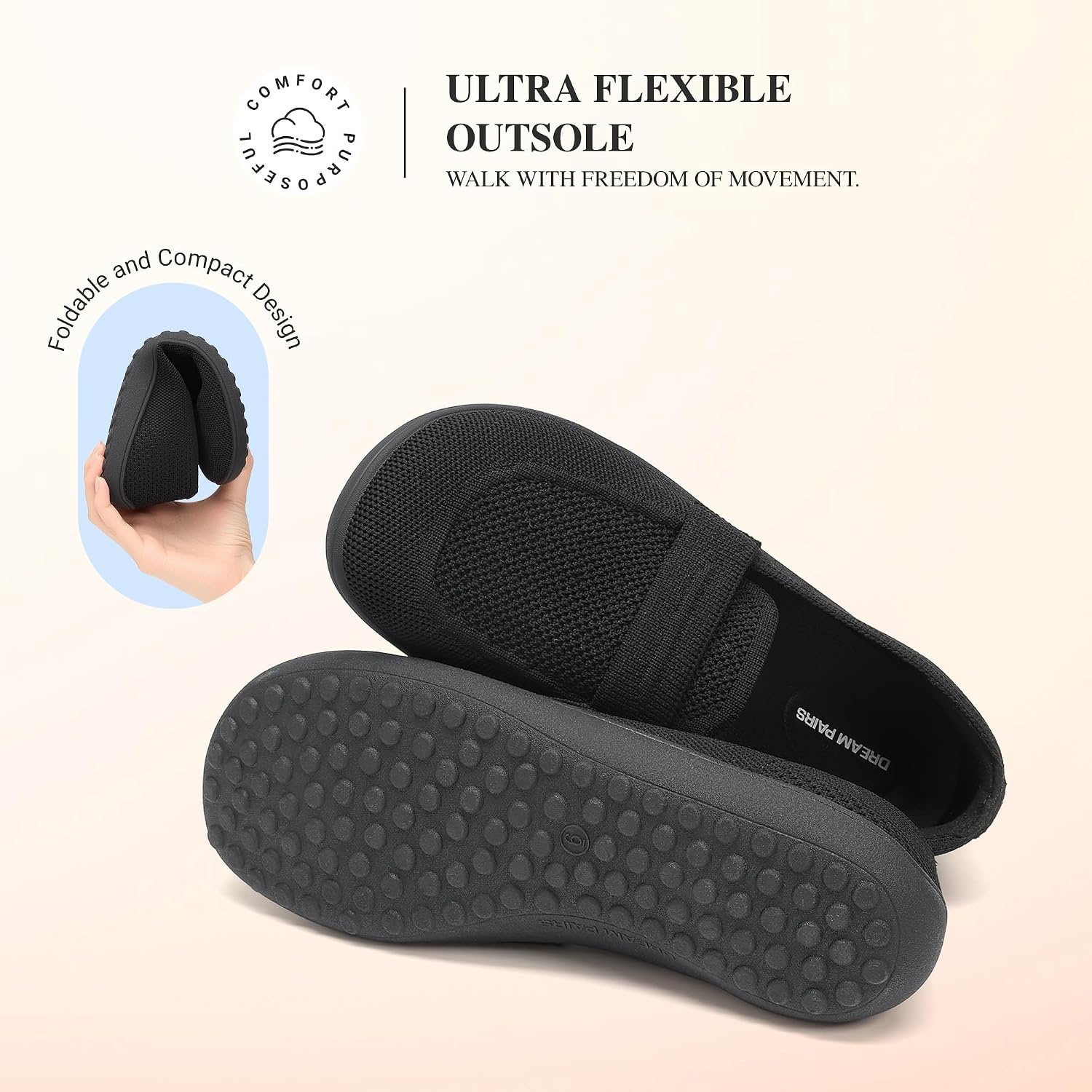 image:imageDREAM PAIRS Women Comfort Wide Toe Barefoot Knit Loafers Zerodrop barefoot sole Wide toe box with arch support with breathable upper foldable loafer for daily work businessBlack