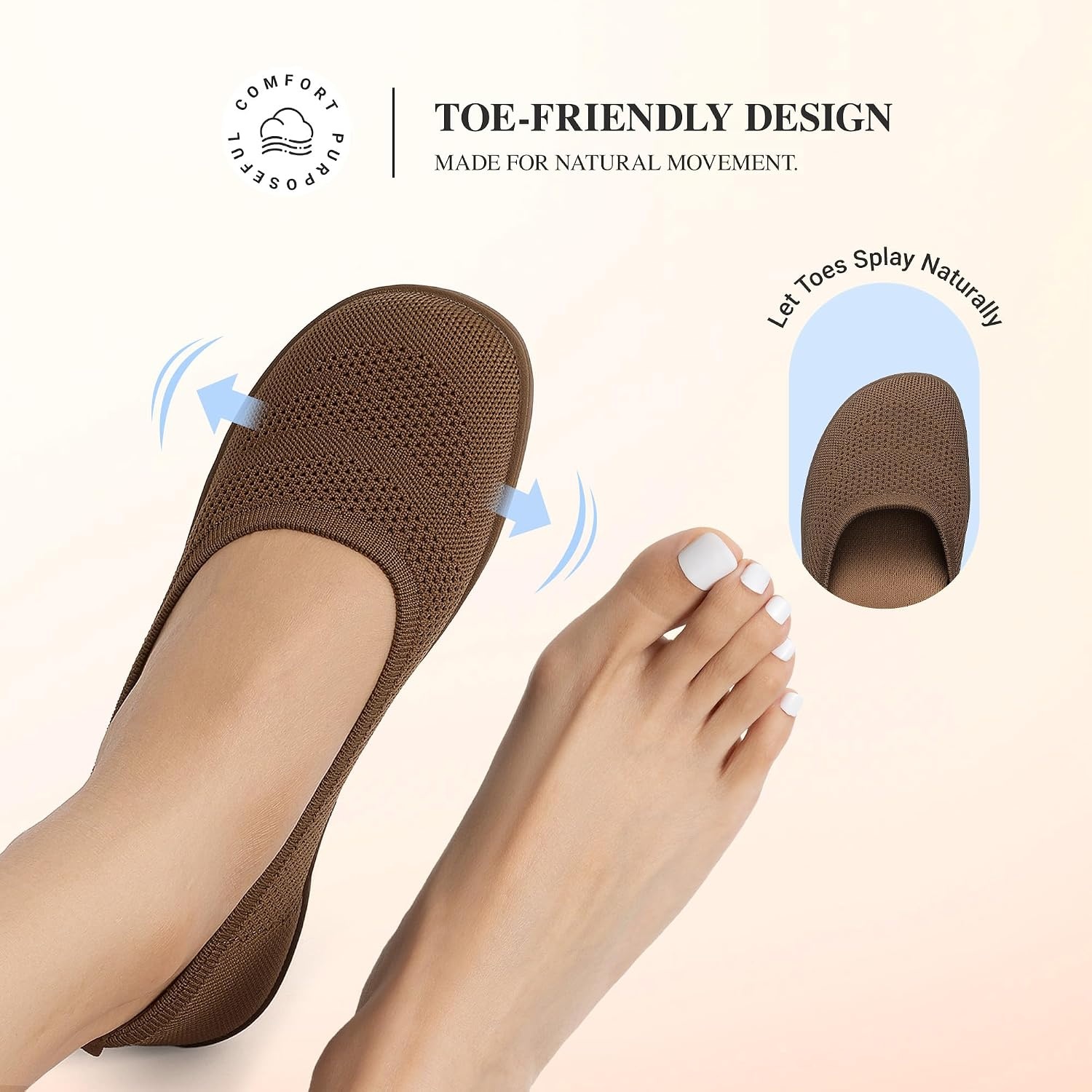 image:imageDREAM PAIRS Womens Ballet Flats Wide Toe Arch Support Comfort Barefoot Knit Breathable Foldable Antislip Flats Walking ShoesBrown