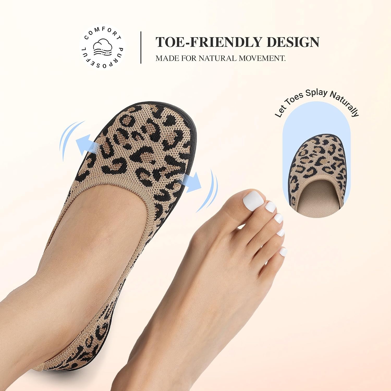 image:imageDREAM PAIRS Womens Ballet Flats Wide Toe Arch Support Comfort Barefoot Knit Breathable Foldable Antislip Flats Walking ShoesLeopard