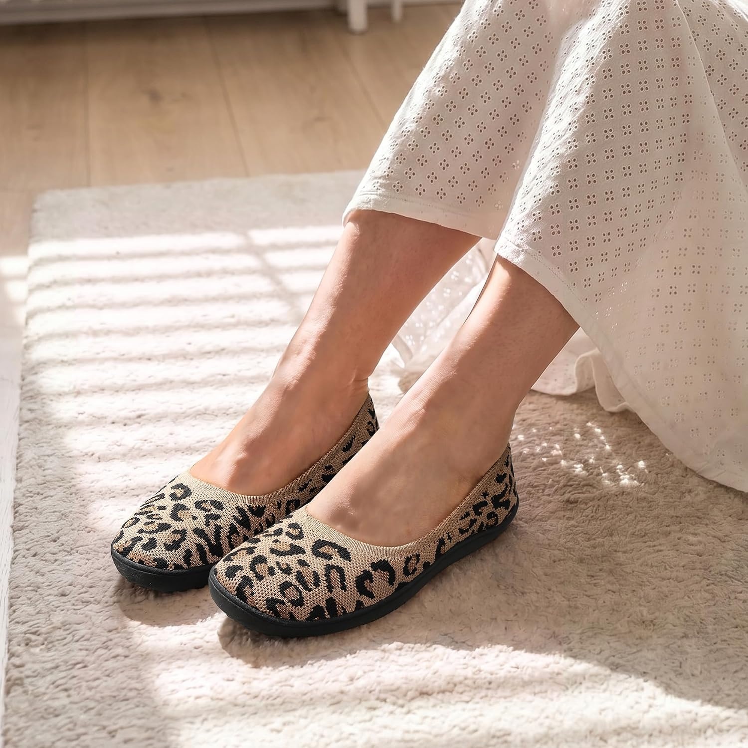 image:imageDREAM PAIRS Womens Ballet Flats Wide Toe Arch Support Comfort Barefoot Knit Breathable Foldable Antislip Flats Walking ShoesLeopard