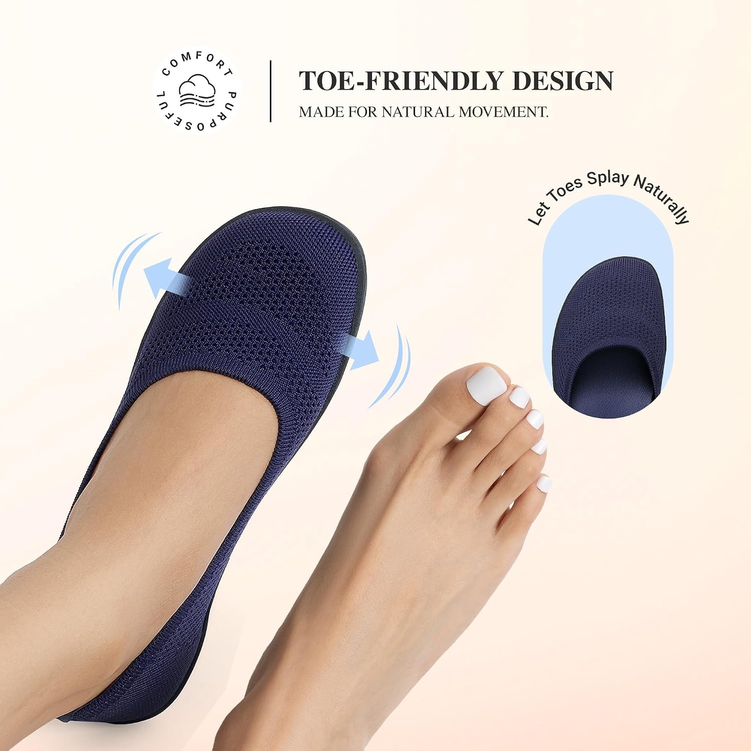 image:imageDREAM PAIRS Womens Ballet Flats Wide Toe Arch Support Comfort Barefoot Knit Breathable Foldable Antislip Flats Walking ShoesNavy