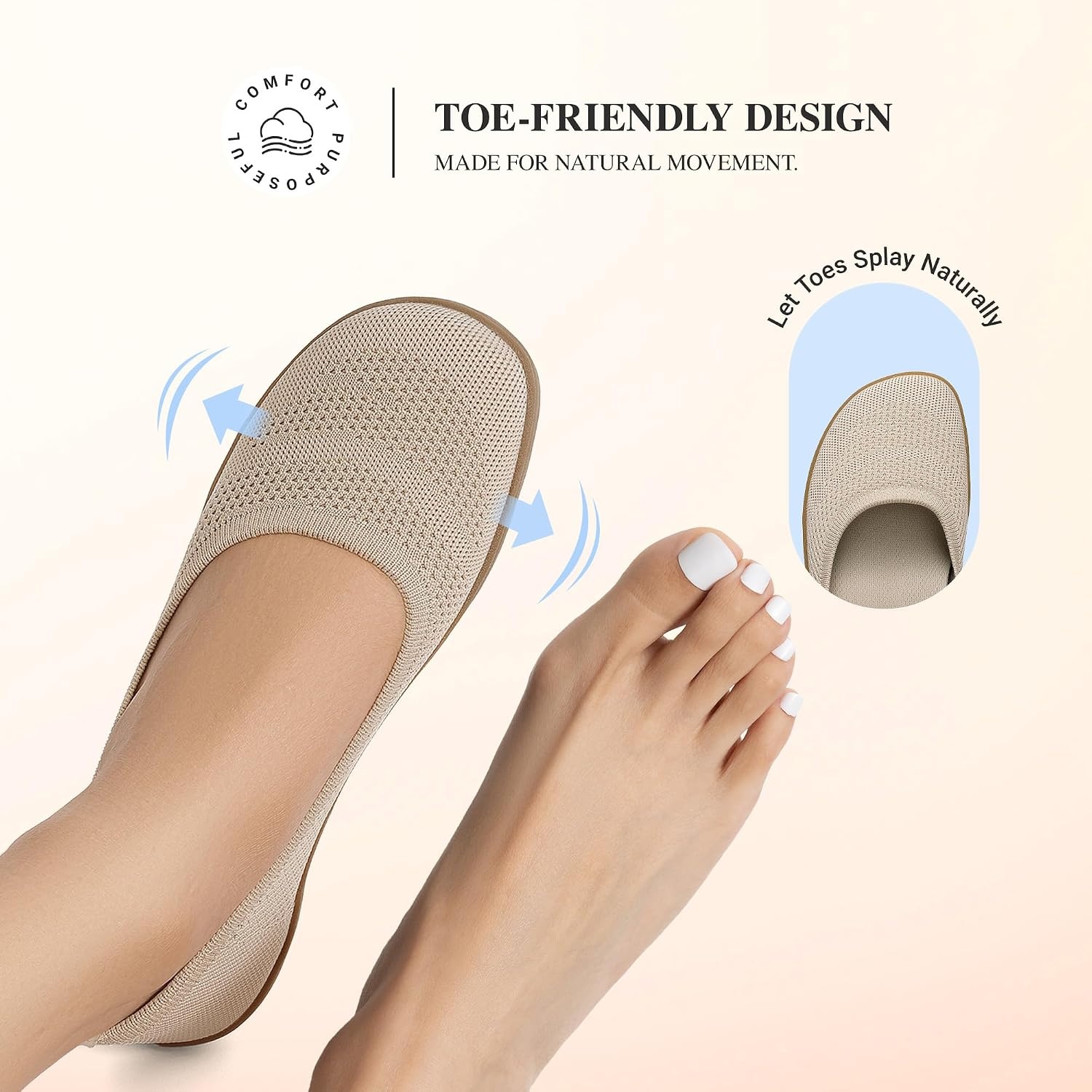 image:imageDREAM PAIRS Womens Ballet Flats Wide Toe Arch Support Comfort Barefoot Knit Breathable Foldable Antislip Flats Walking ShoesNude