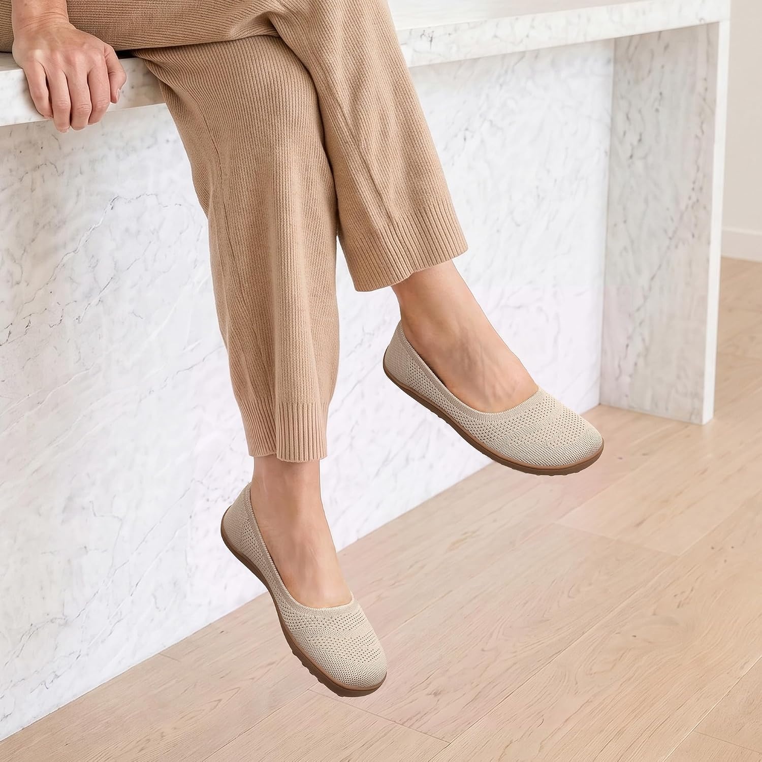 image:imageDREAM PAIRS Womens Ballet Flats Wide Toe Arch Support Comfort Barefoot Knit Breathable Foldable Antislip Flats Walking ShoesNude