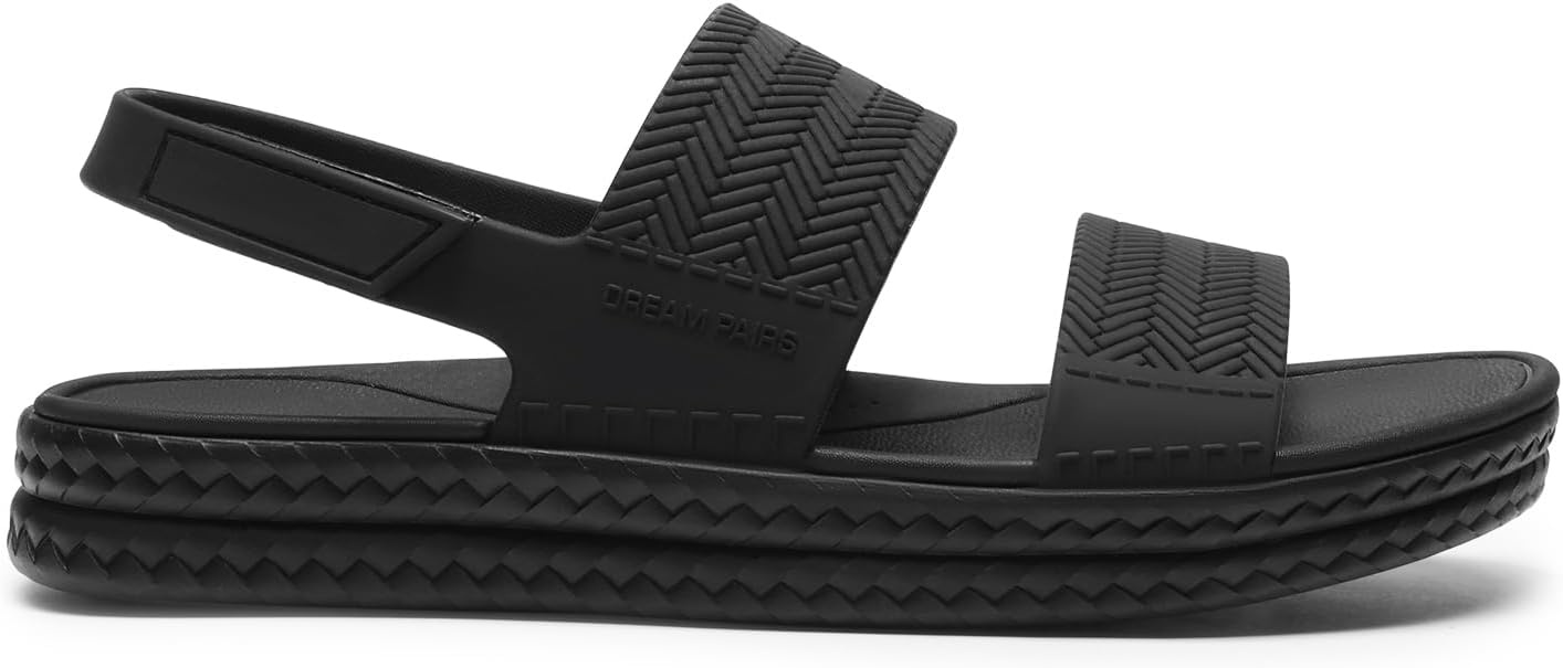 image:imageDREAM PAIRS Womens Beach Water Summer Flat Sandals Lightweight Quickdry Upper Footbed with Arch Support Nonslip amp Durable TPR Outsole for Beach or City WalkingAll Black