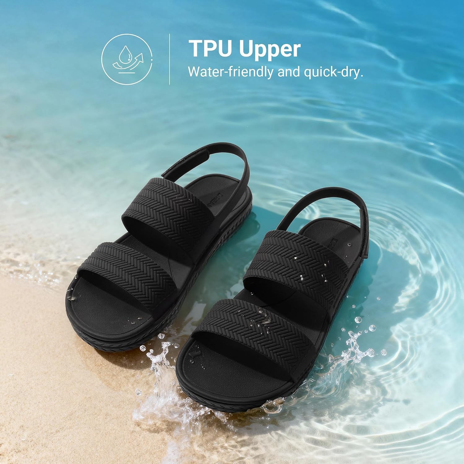 image:imageDREAM PAIRS Womens Beach Water Summer Flat Sandals Lightweight Quickdry Upper Footbed with Arch Support Nonslip amp Durable TPR Outsole for Beach or City WalkingAll Black