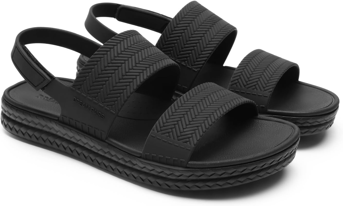 image:imageDREAM PAIRS Womens Beach Water Summer Flat Sandals Lightweight Quickdry Upper Footbed with Arch Support Nonslip amp Durable TPR Outsole for Beach or City WalkingAll Black