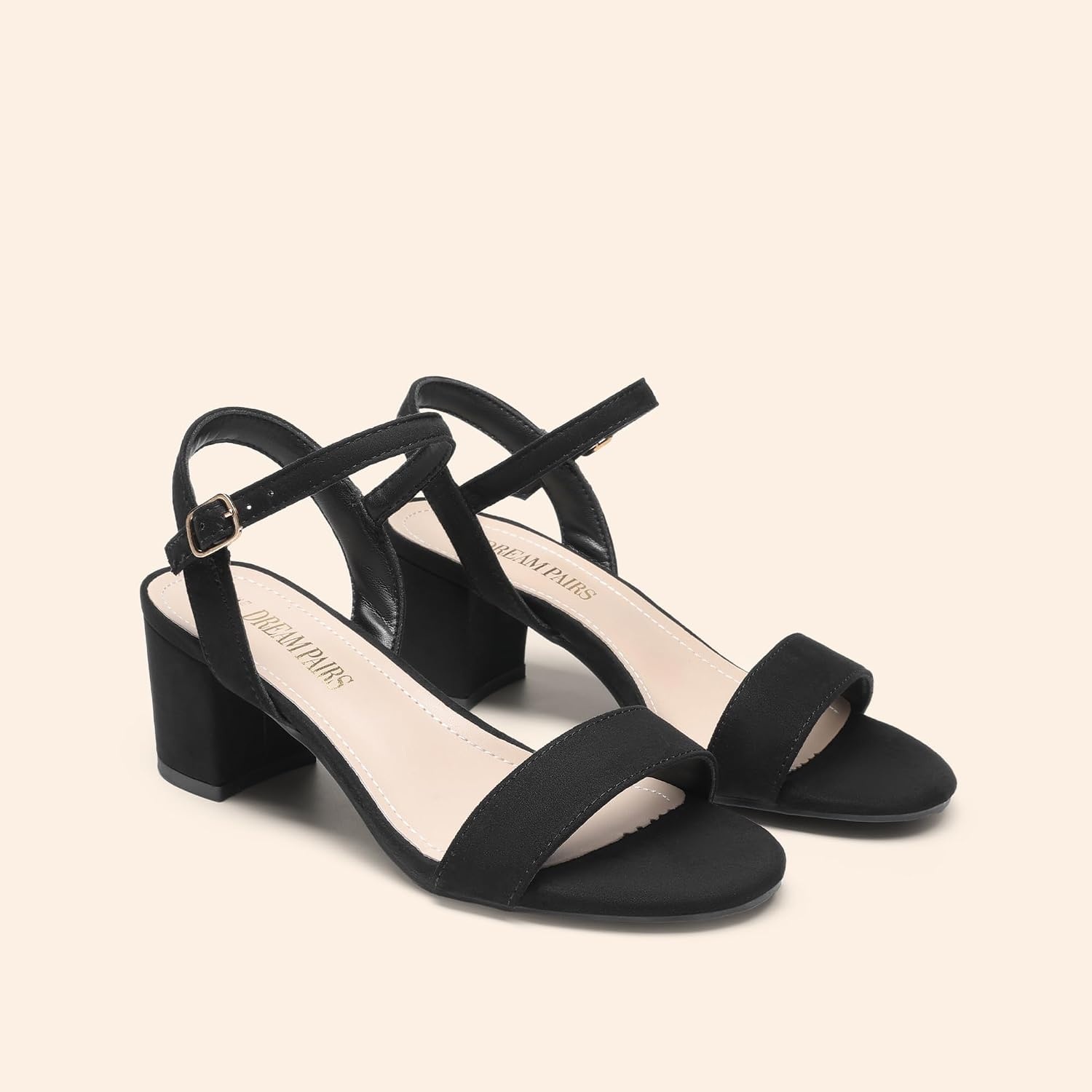 image:imageDREAM PAIRS Womens Chunky Low Heeled Sandals Comfortable Open Toe Ankle Strap Classic Short Block Sandals with Buckle for Daily Work Wedding PartyBlacksuede