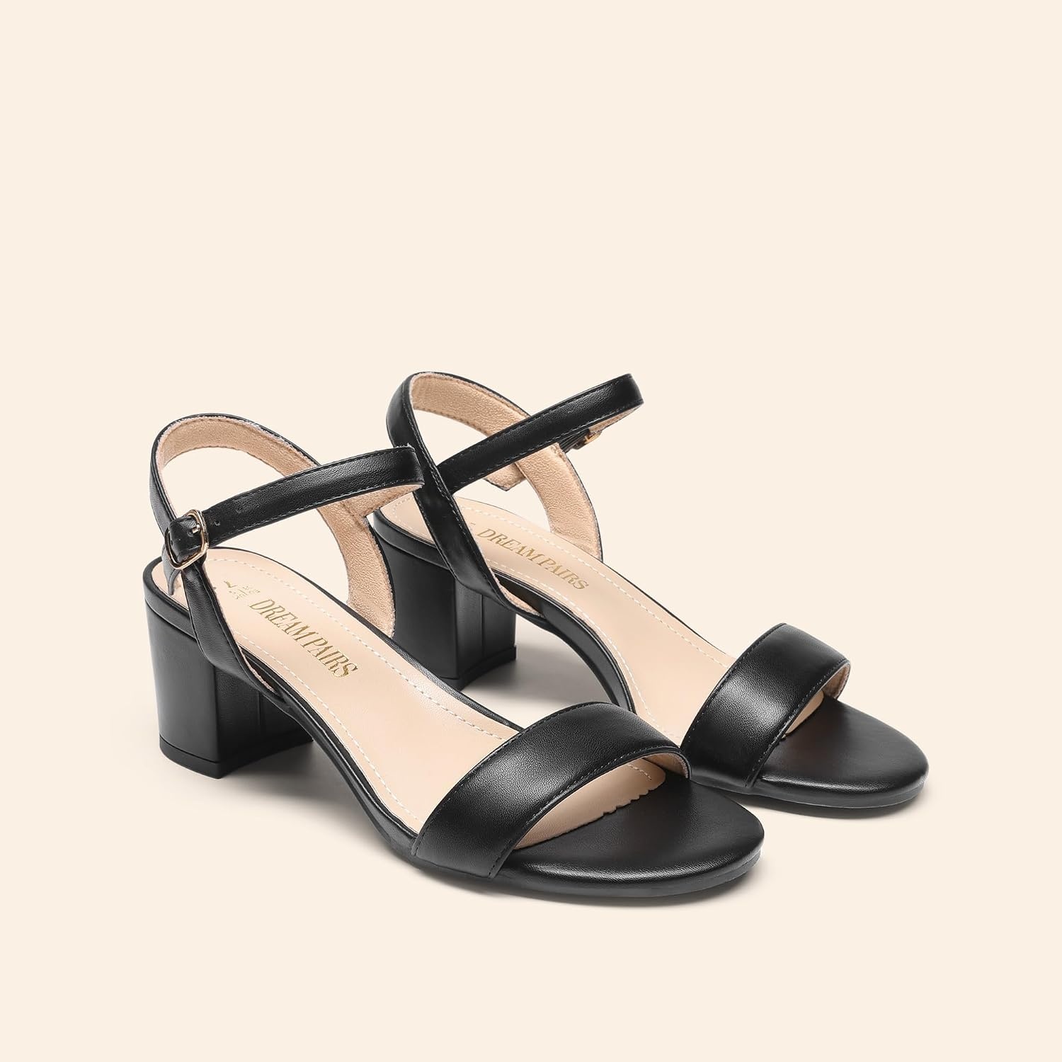 image:imageDREAM PAIRS Womens Chunky Low Heeled Sandals Comfortable Open Toe Ankle Strap Classic Short Block Sandals with Buckle for Daily Work Wedding PartyBlackpu
